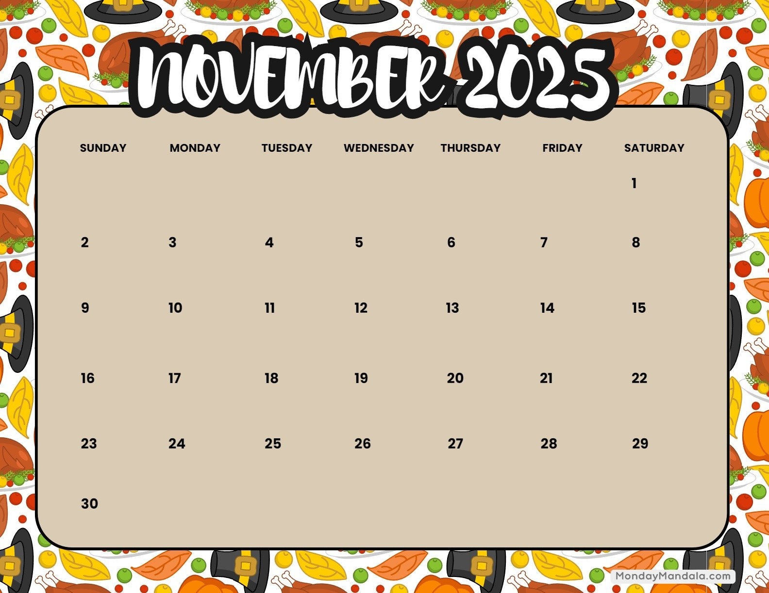 Kids November 2025 Calendar