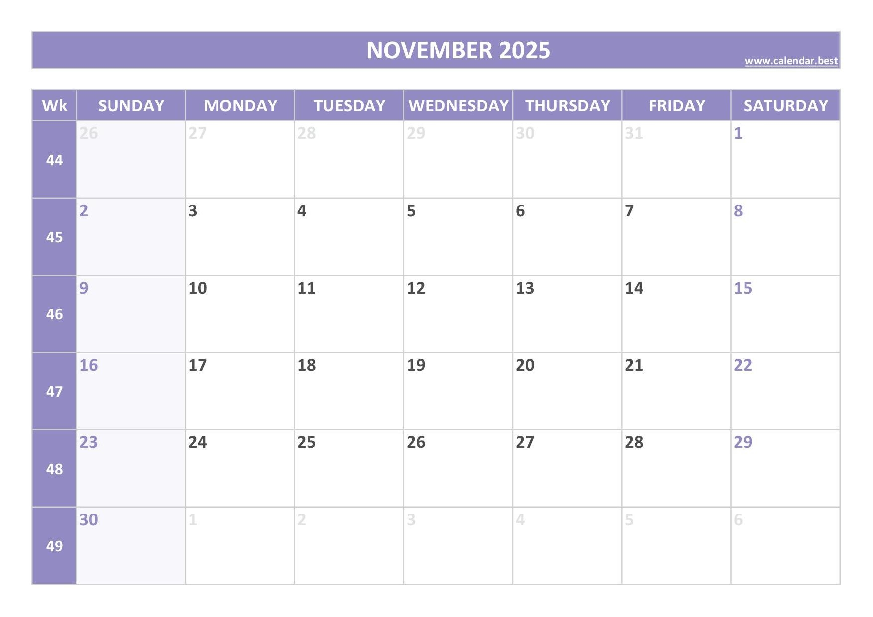 November 2025 Printable Calendar With Holidays