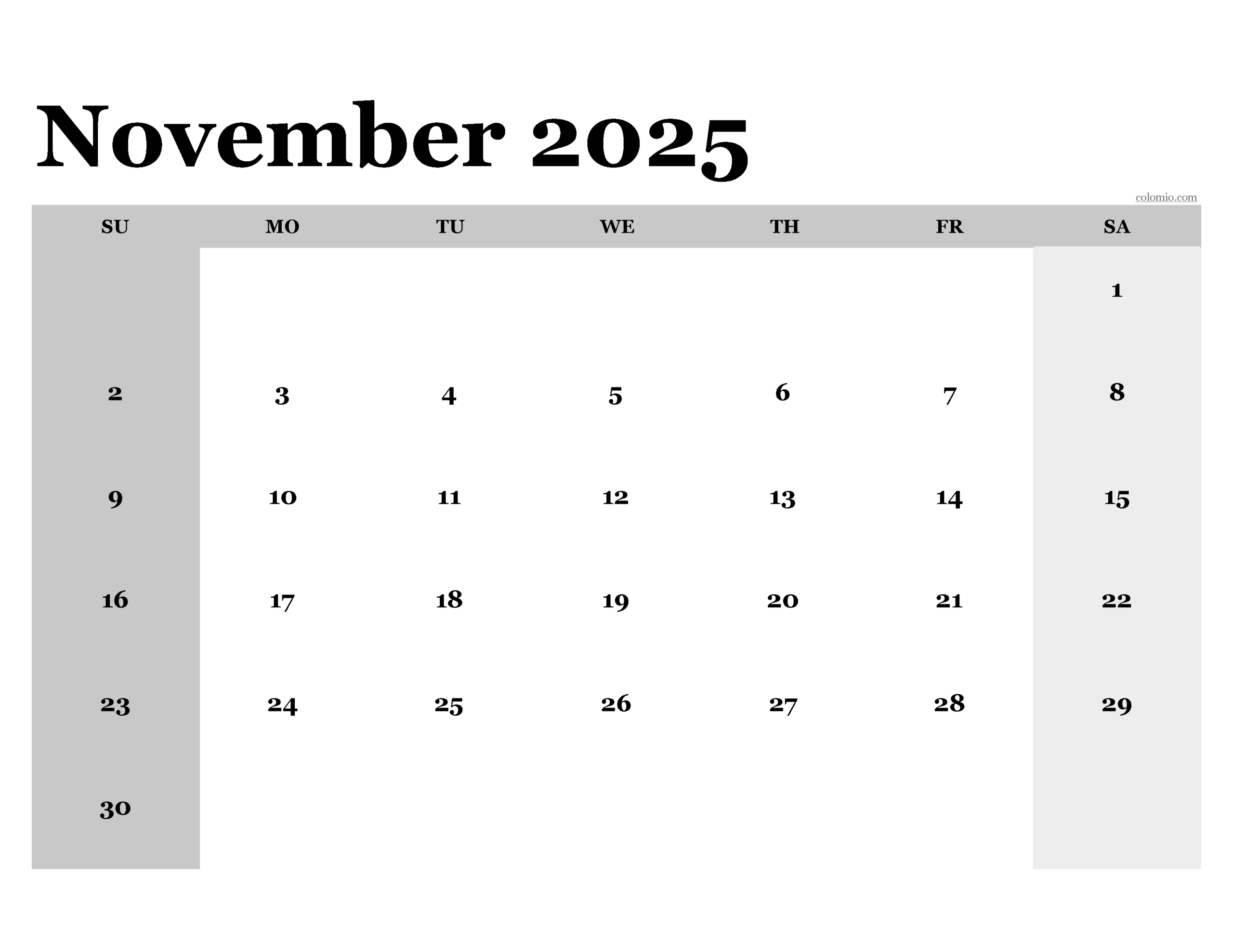 November 2025 Fillable Calendar