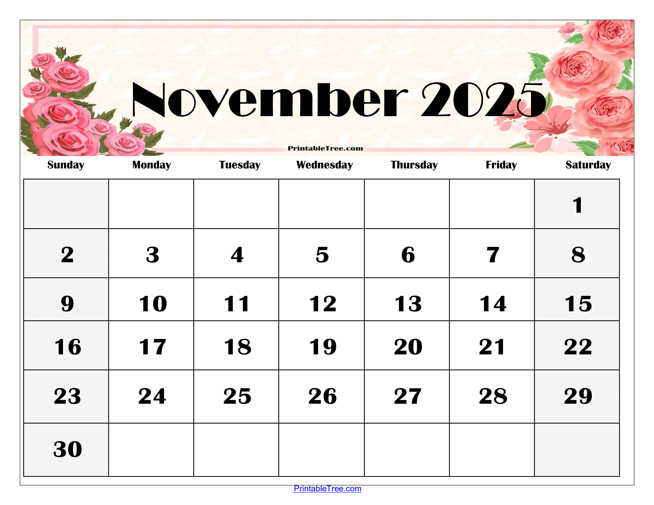 November 2025 Calendar Printable Pdf Free Download