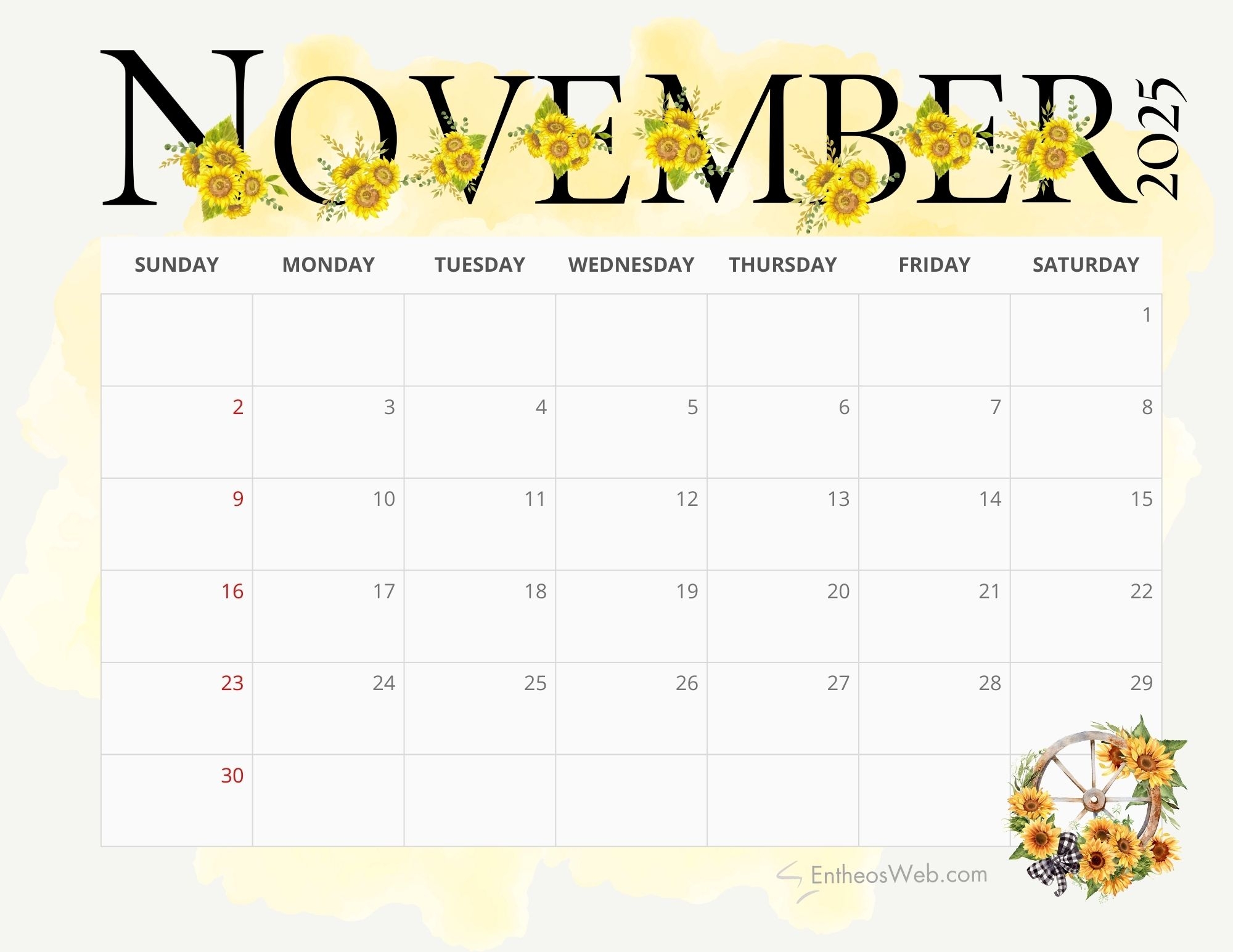 November 2025 Calendar In Excel