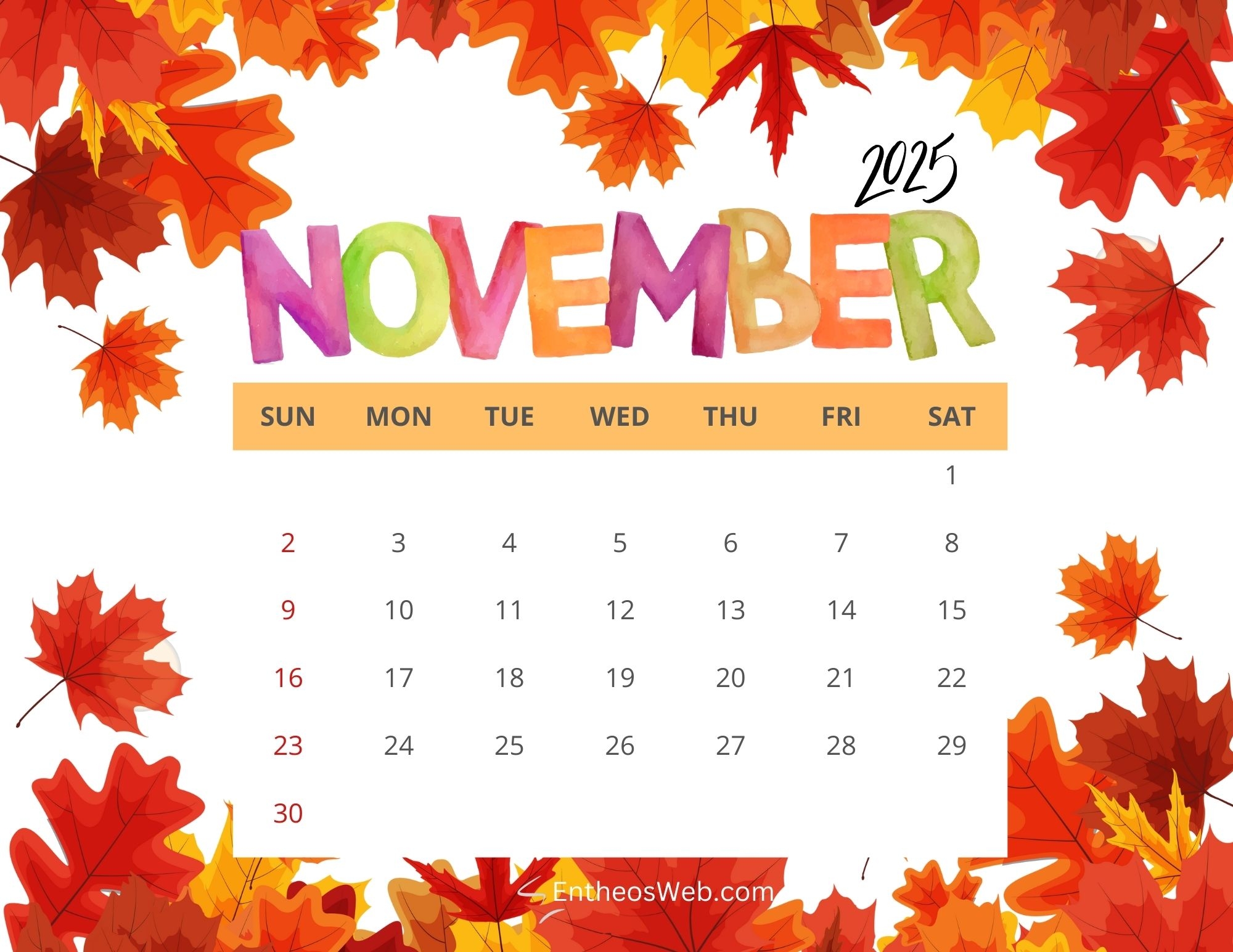 November 2025 Calendar Desktop Wallpaper Free