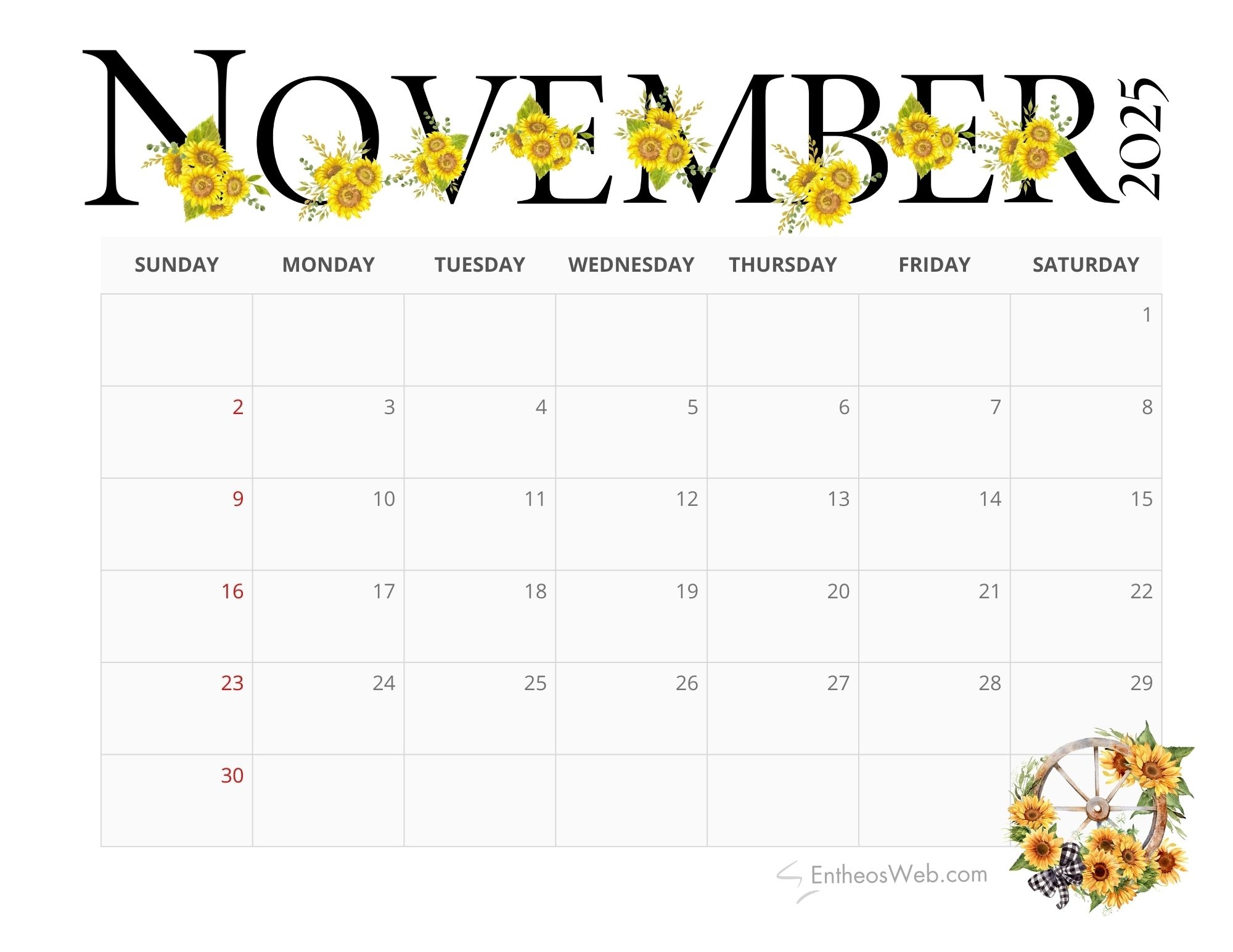 November 2025 Calendar Desktop