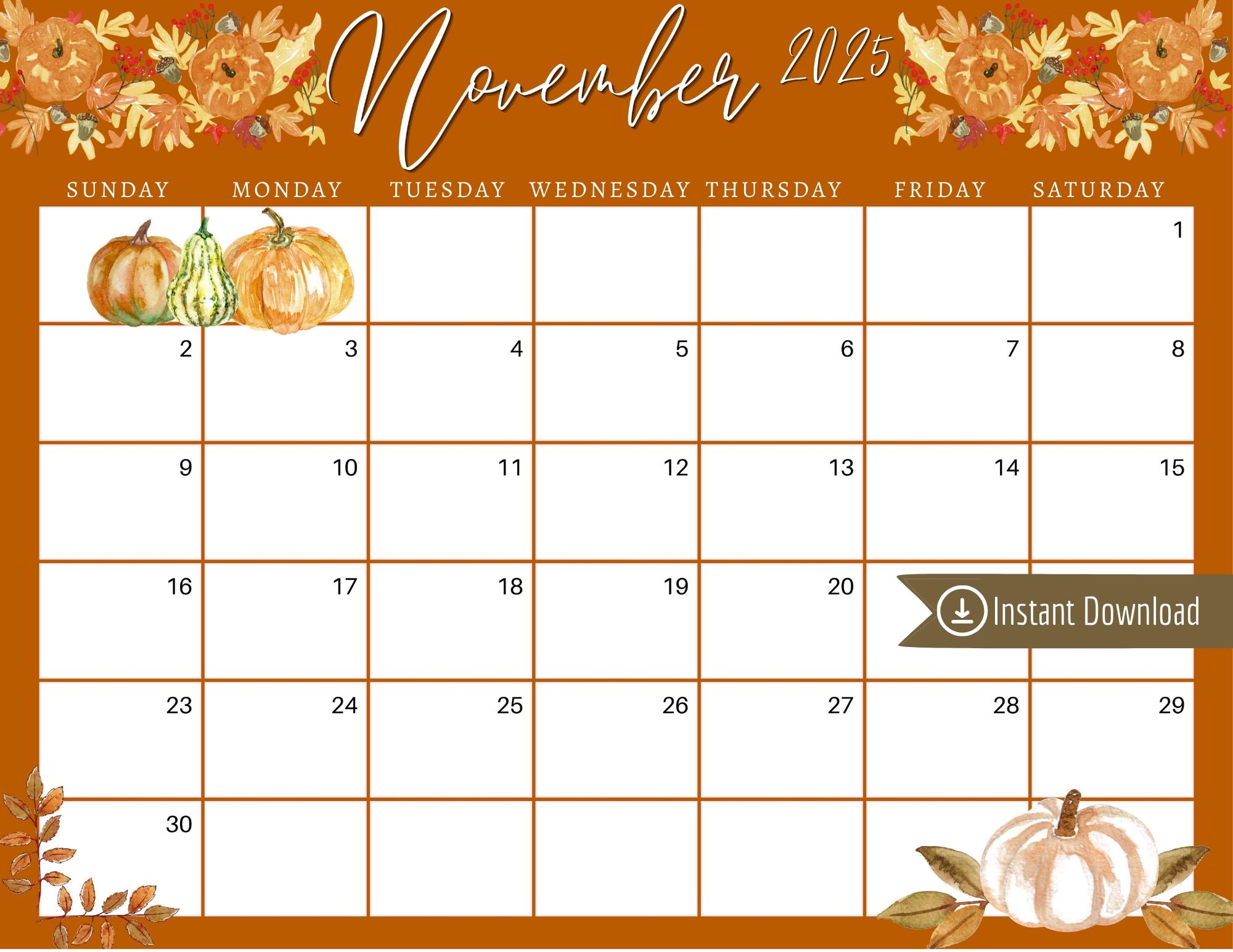 November 2025 Digital Calendar Orange Fallen Leaves Planner Editable Fillable Printable Calendar For Planning PDF PNG And JPG Download Etsy Sweden