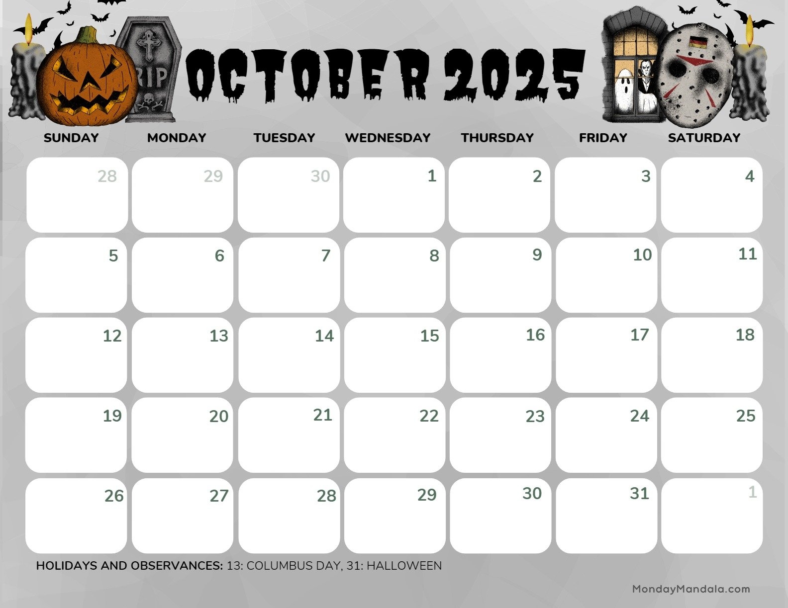 Halloween October 2025 Calendar