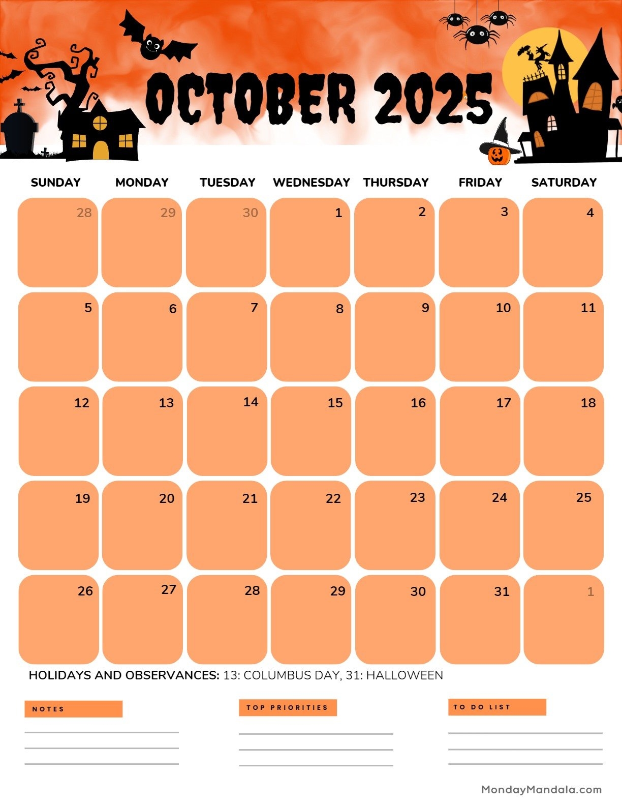 October 2025 Calendar Portrait