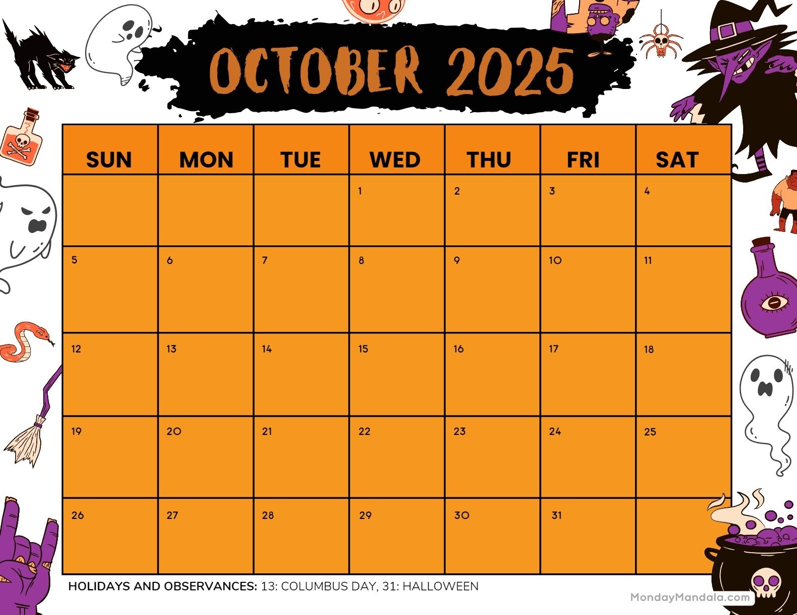 October 2025 Calendar Halloween