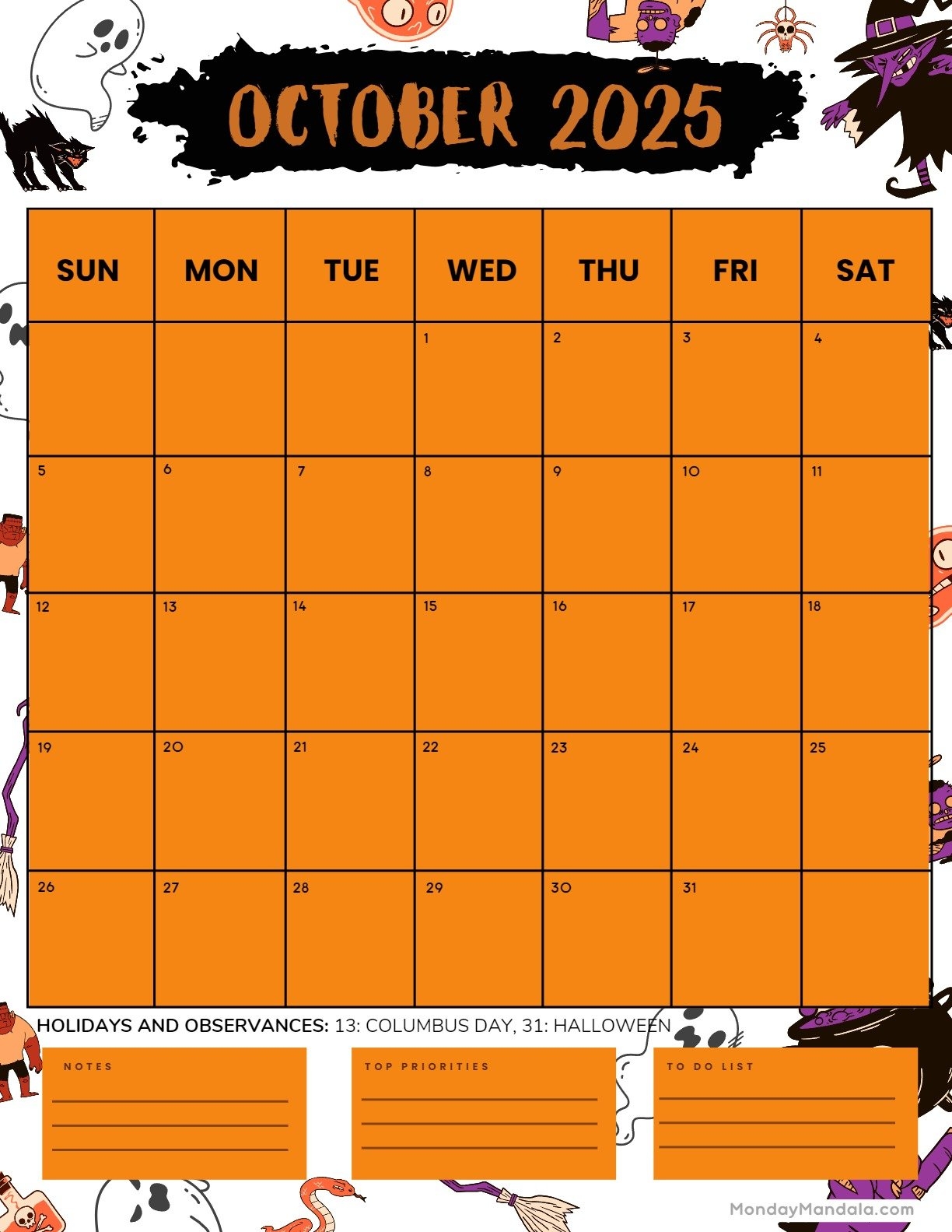 October 2025 Calendar Cat