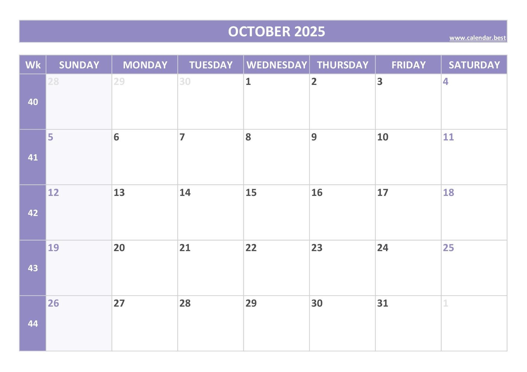 October 2025 Calendar Calendar best October 2025 Calendar Calendar best