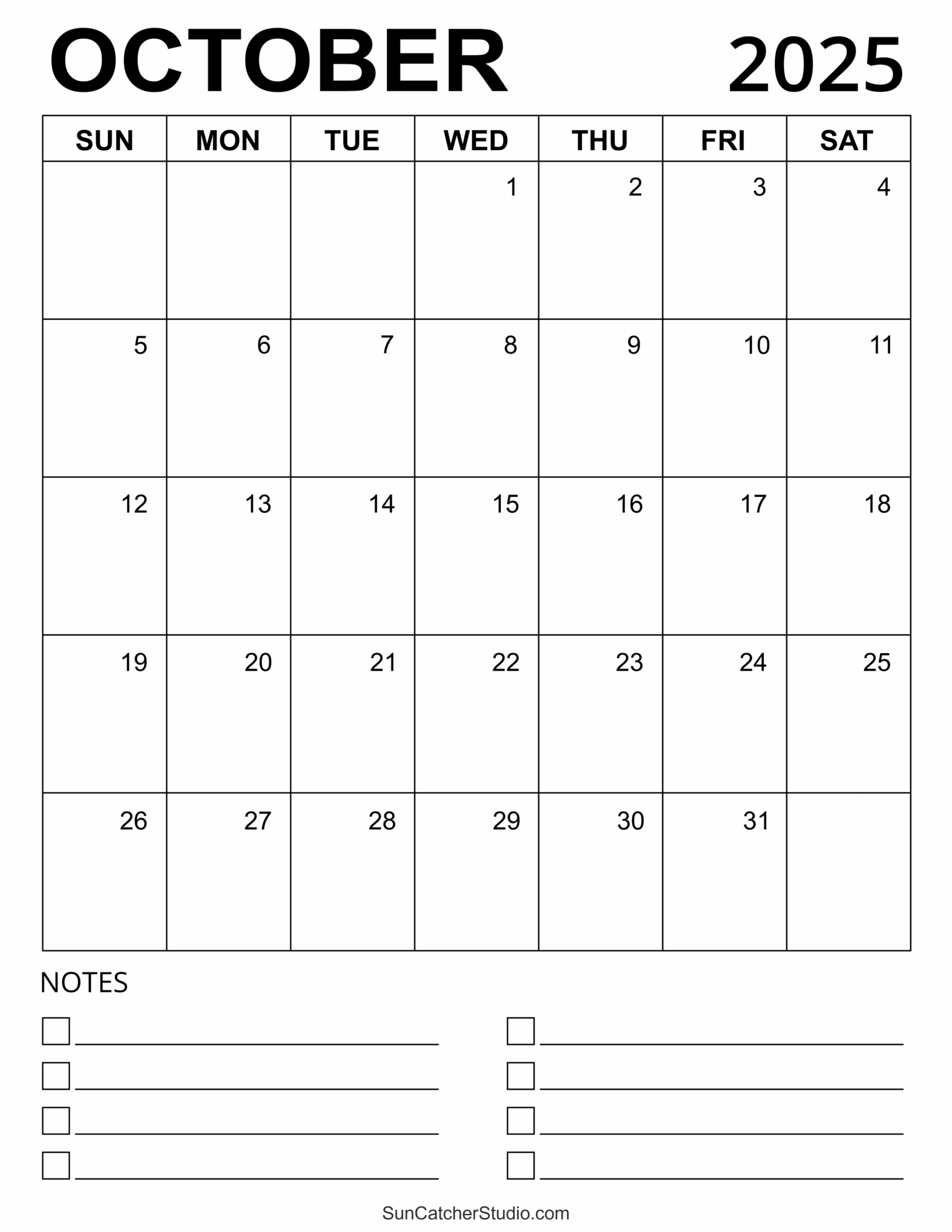 October 2025 Calendar Printable Word