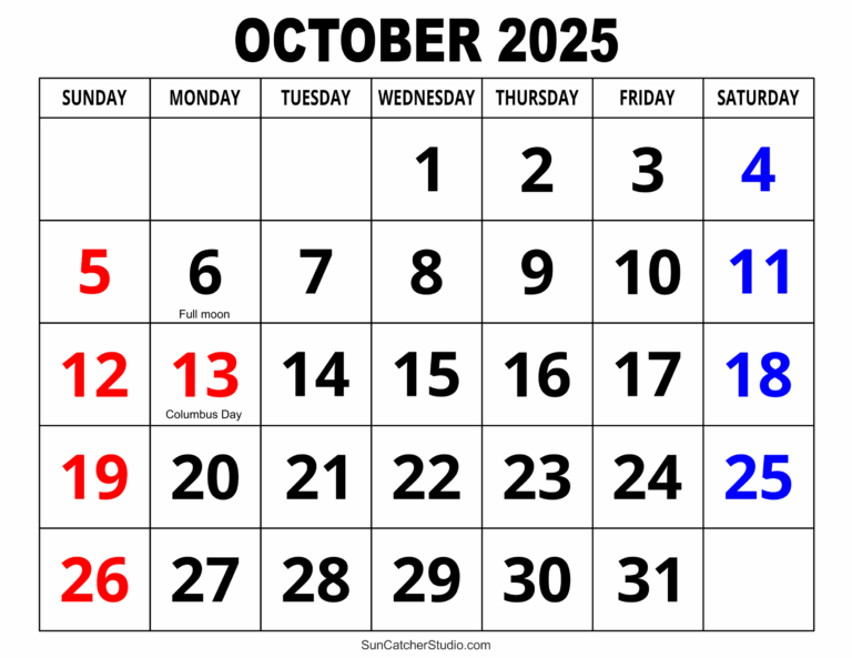 October 2025 Calendar Free Printable Free Printables 