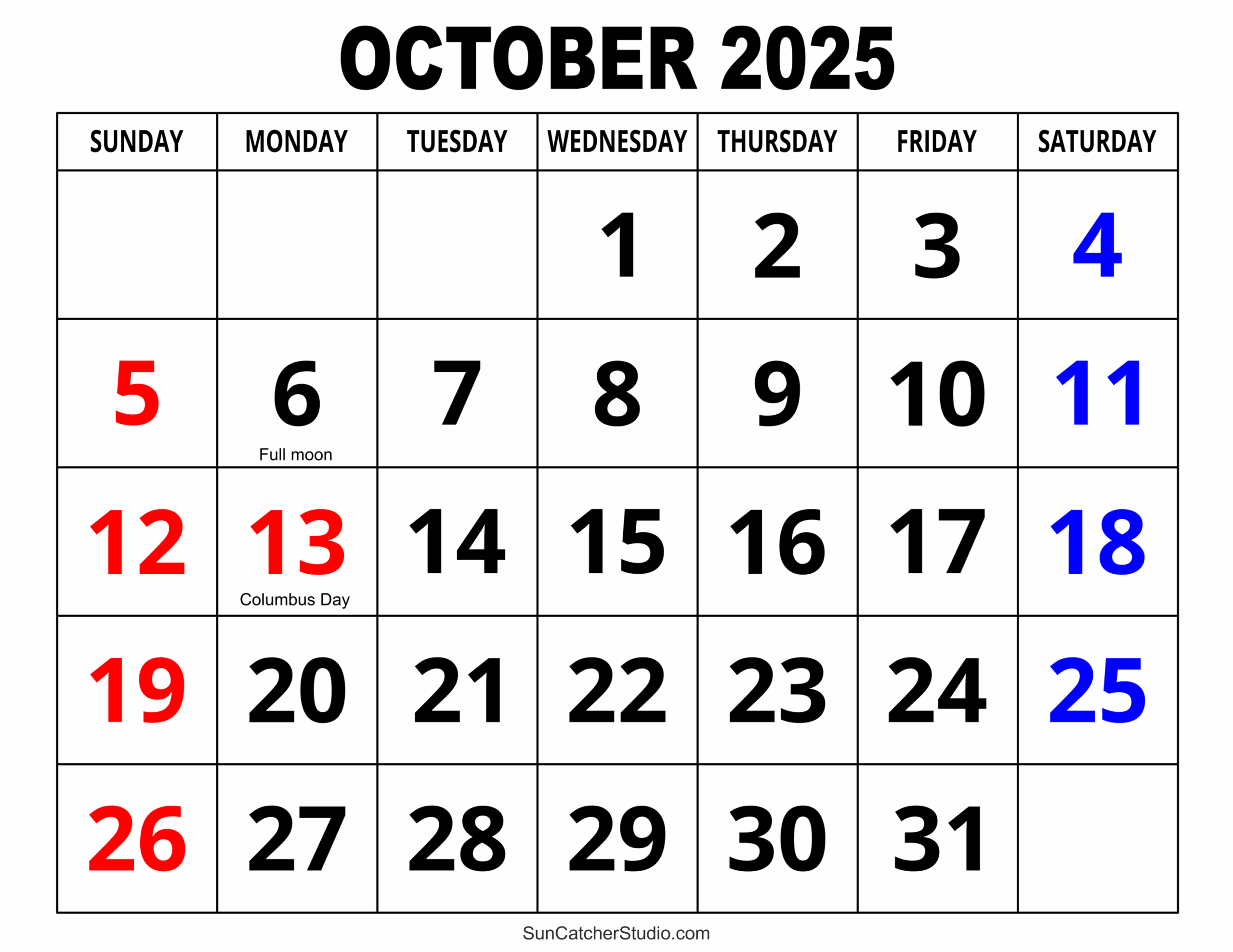 Free October 2025 Calendar