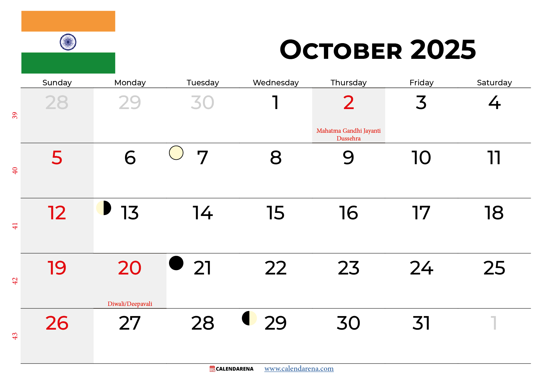 Calendar October 2025 Holidays