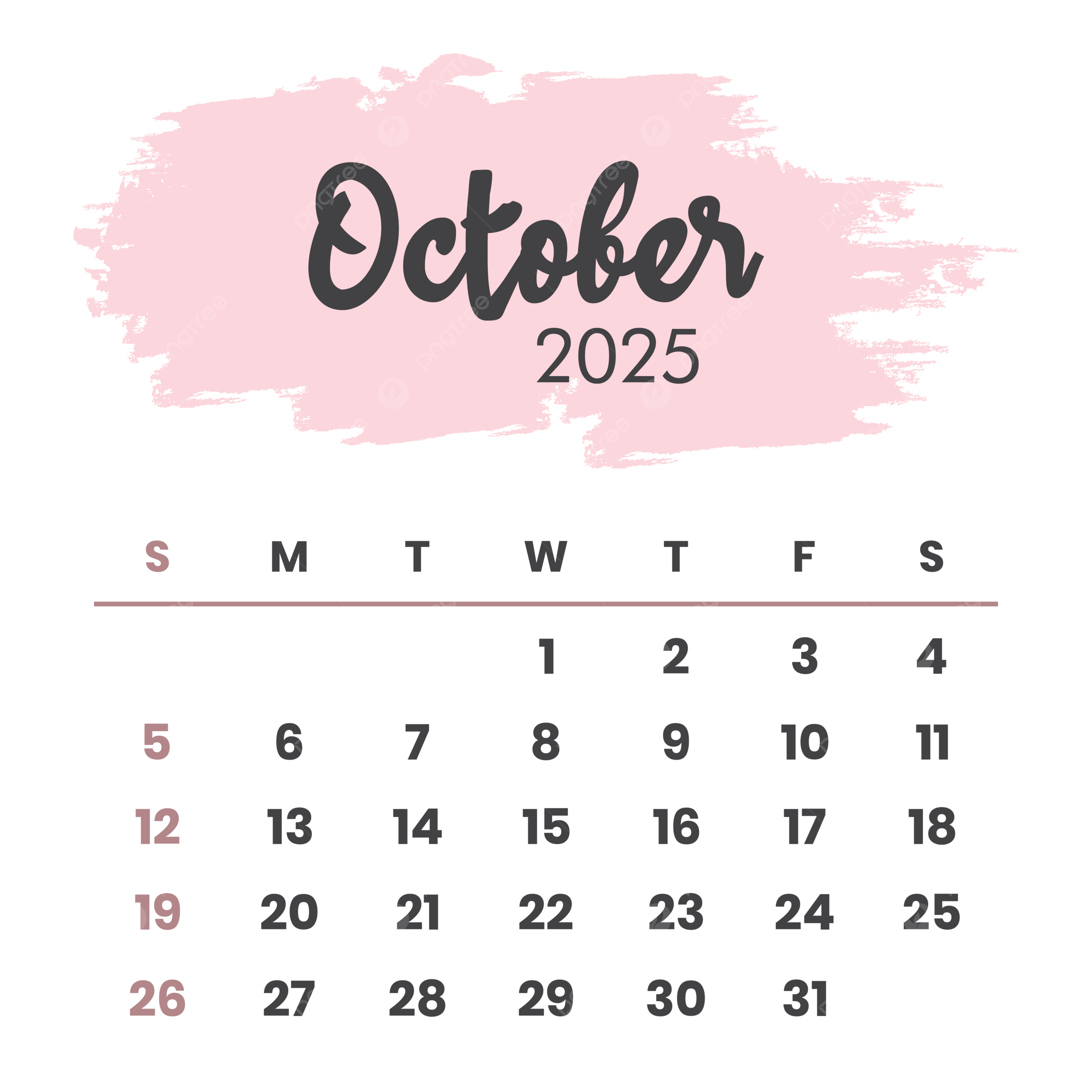 October 2025 Calendar PNG Transparent Images Free Download Vector Files Pngtree