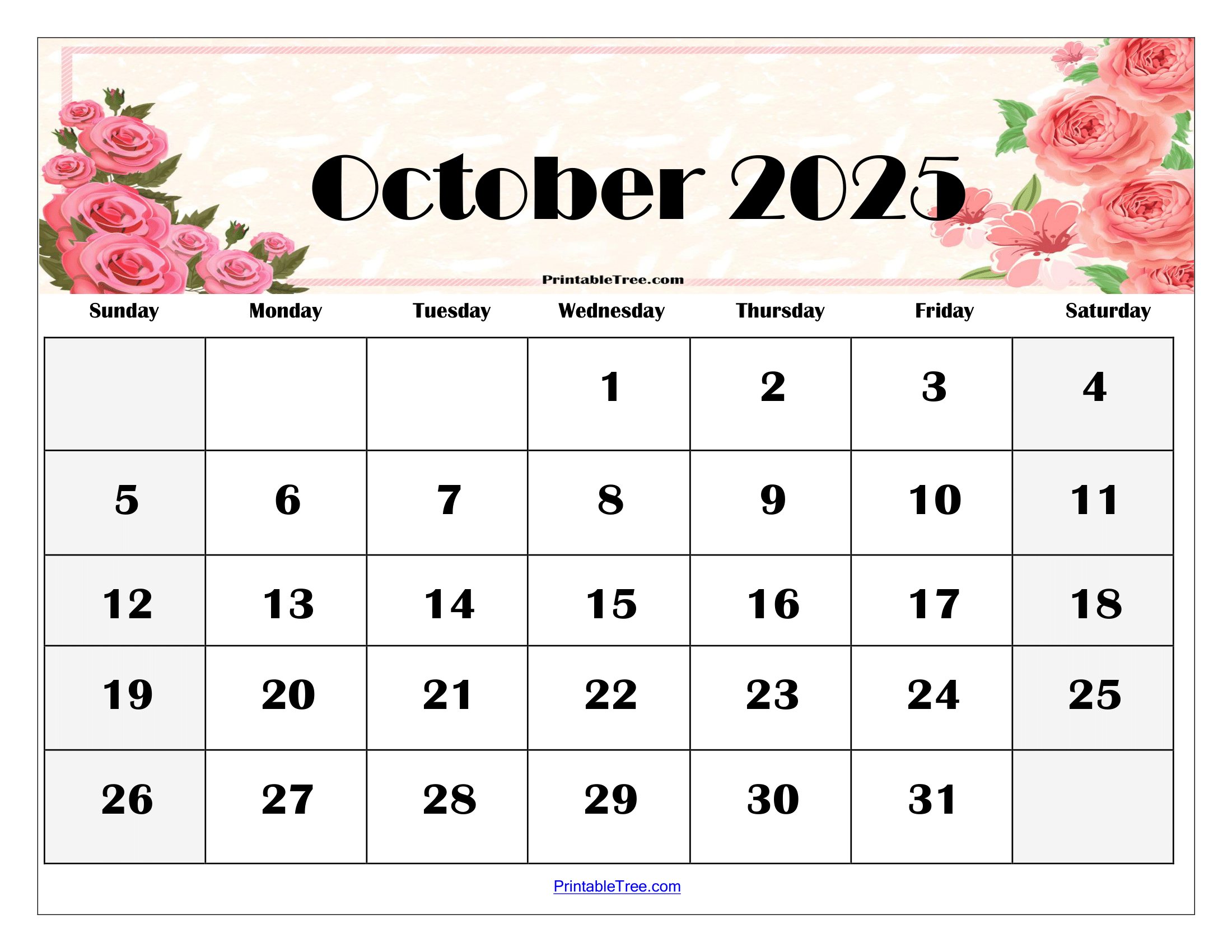 October 2025 Calendar To Print