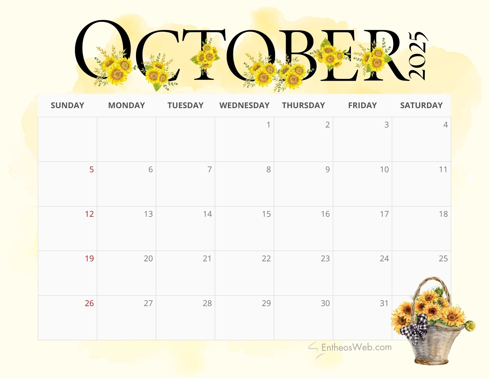 October 2025 Calendar Fillable
