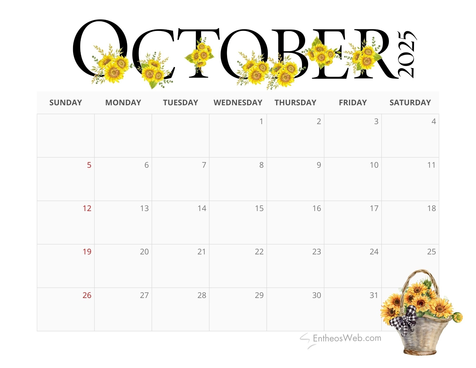 October 2025 Calendar Template Free