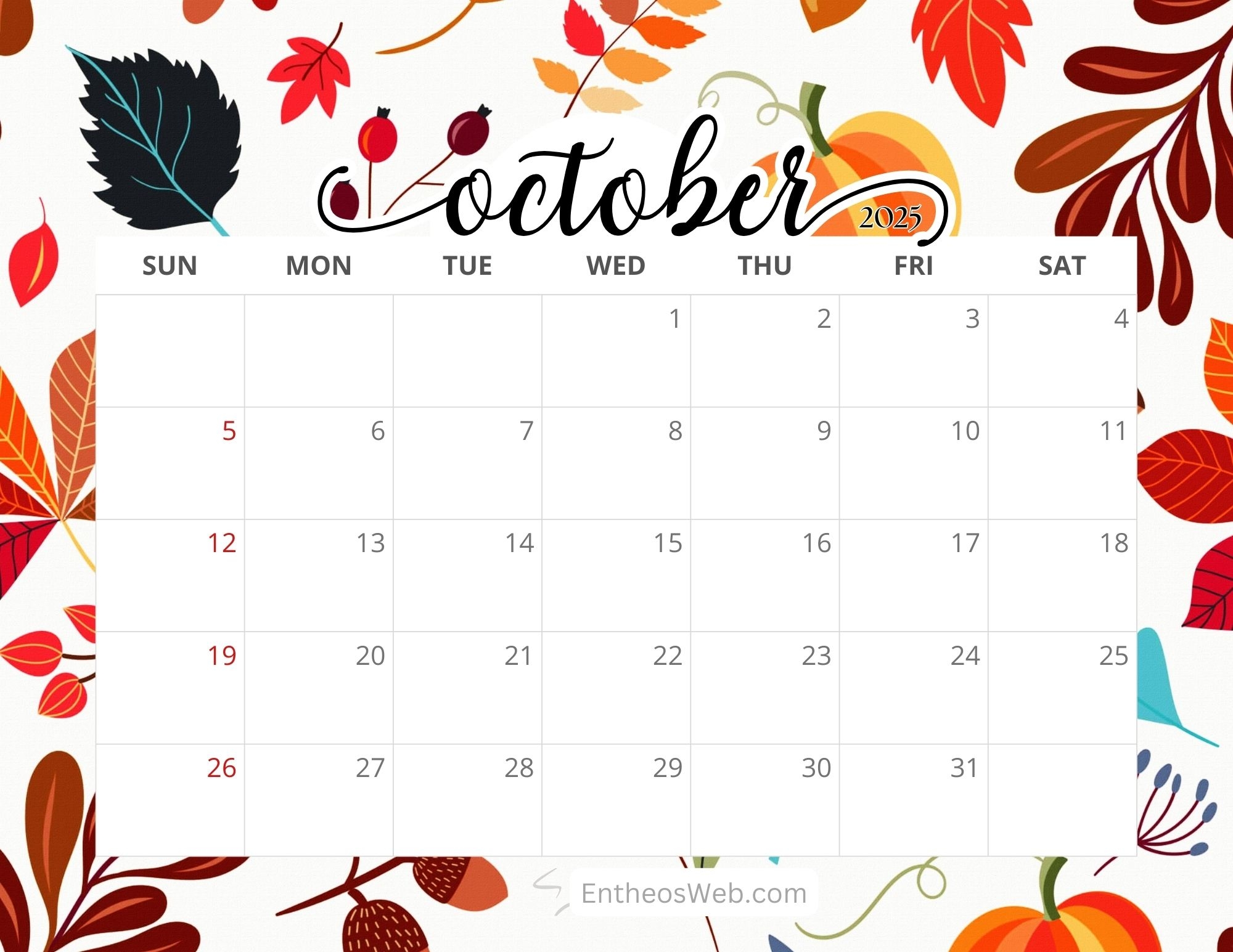 October 2025 Calendar Page