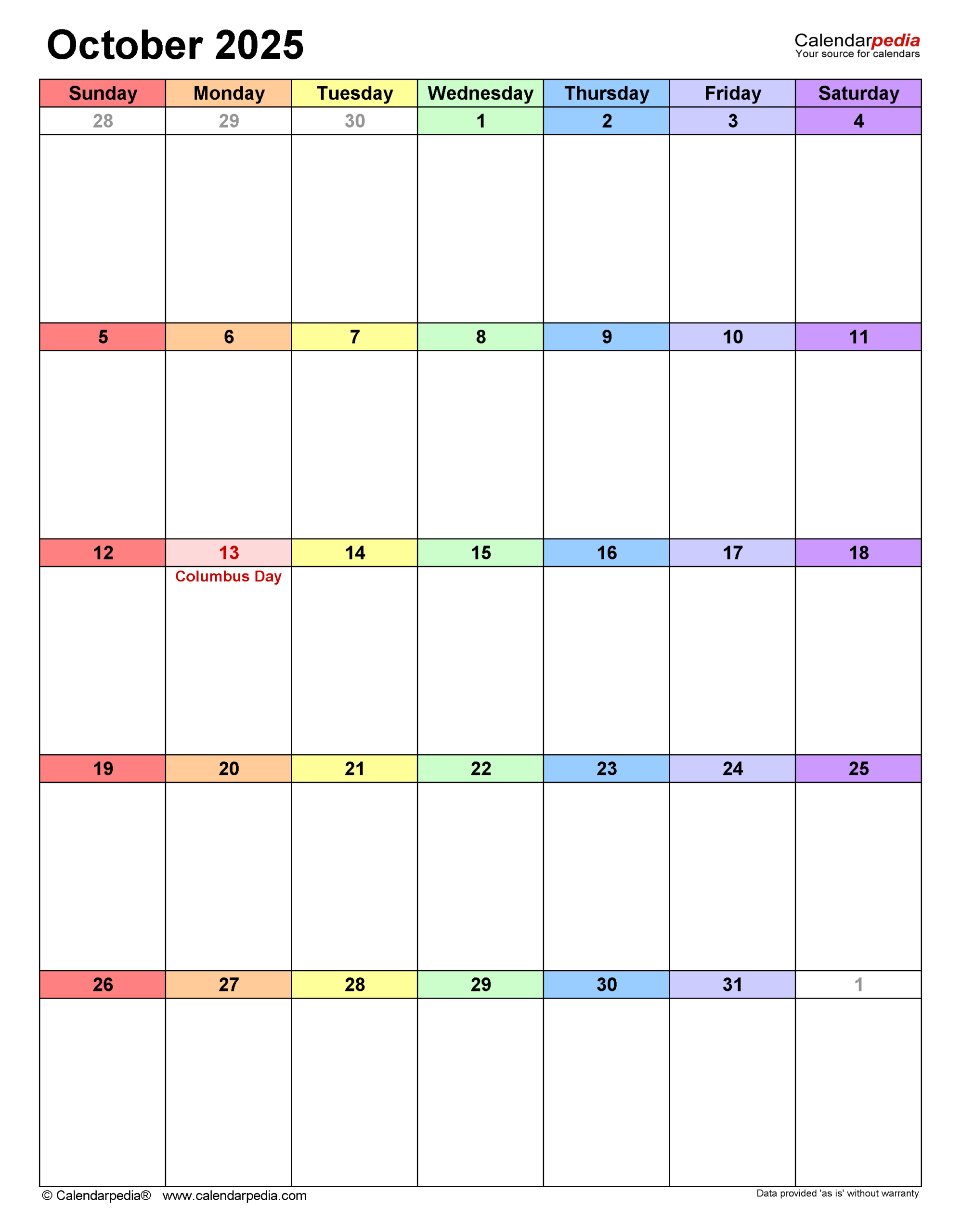 Free Fillable Printable Calendar October 2025