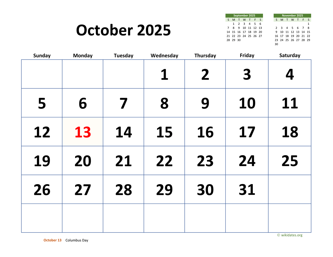 National Calendar Day October 2025