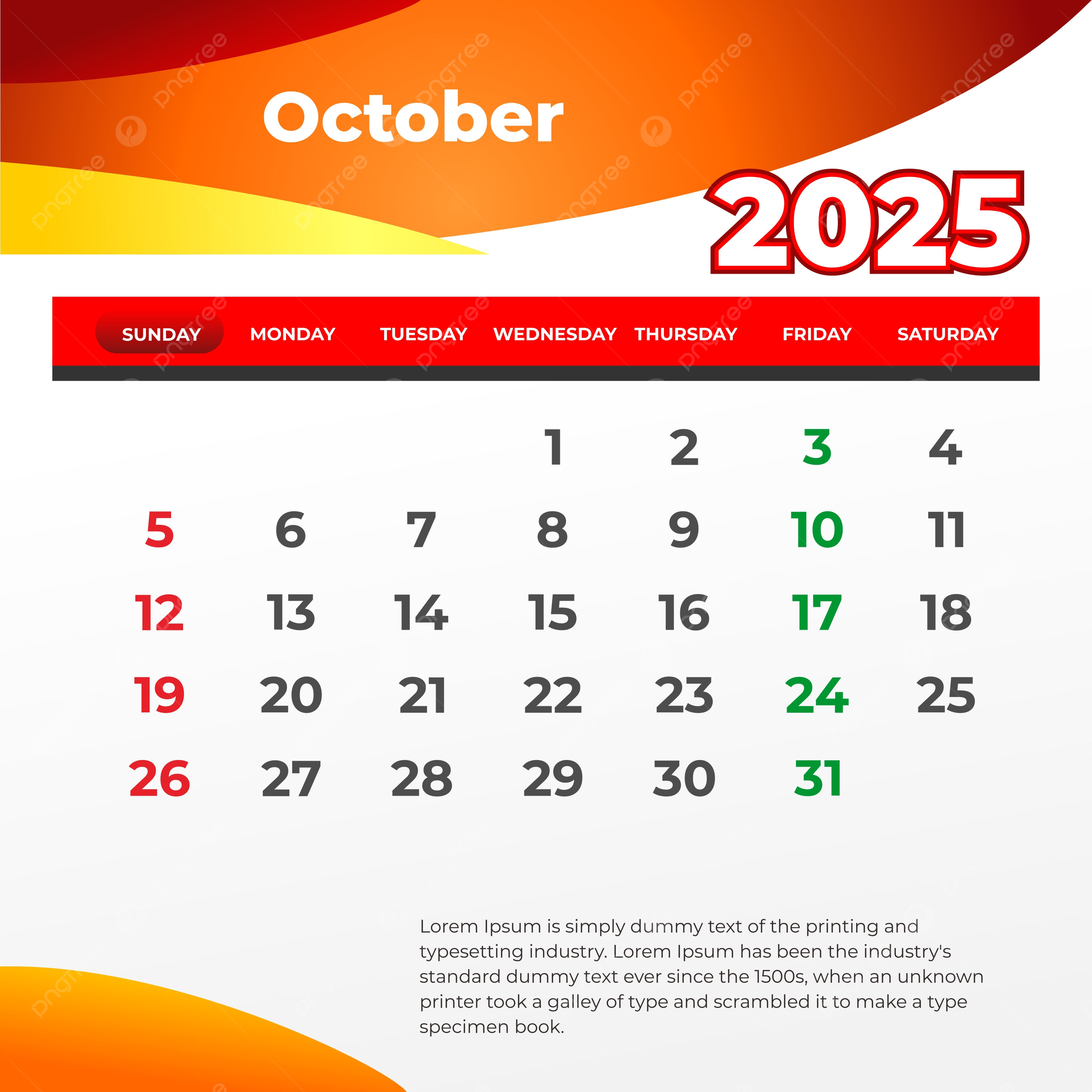 October 2025 Wall Calendar Print And Post On Social Media Vector Template Download On Pngtree