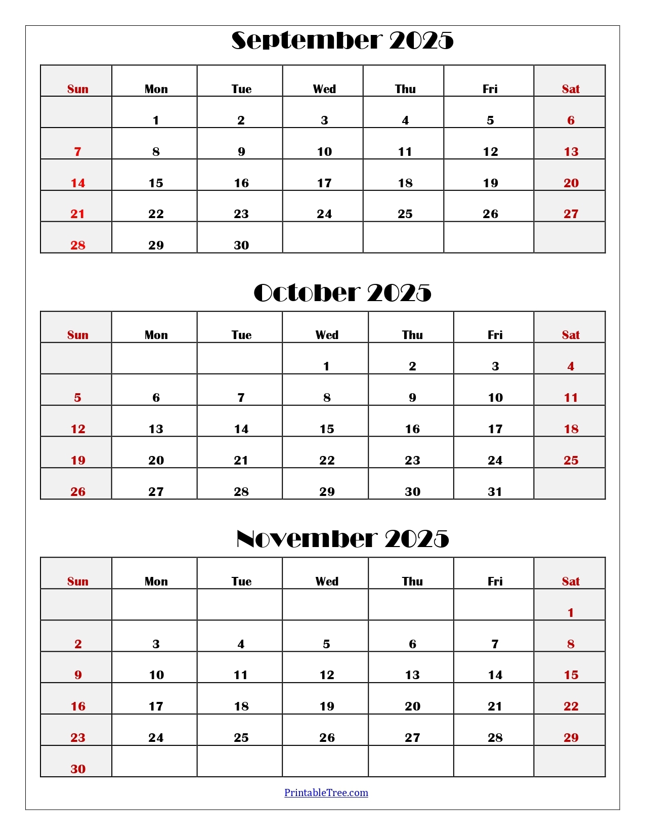 September-December 2025 Calendar