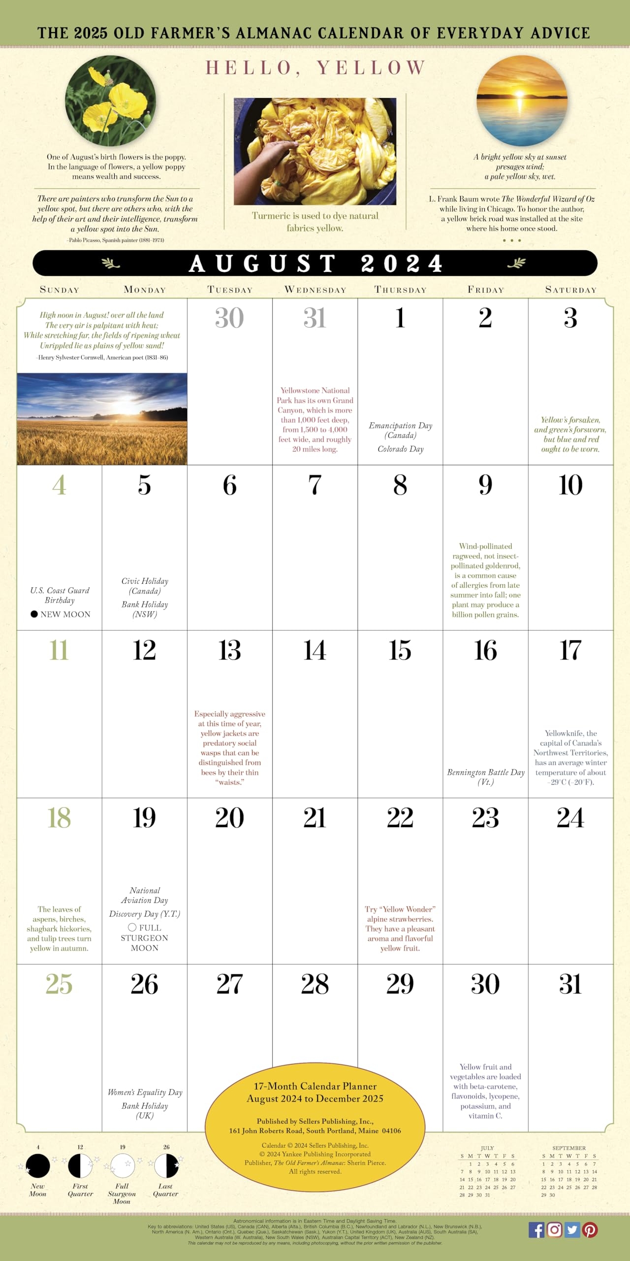 Old Farmer s Almanac 2025 Wall Planner Everyday Advice 17 Month Calendar Planner August 2024 December 2025 12