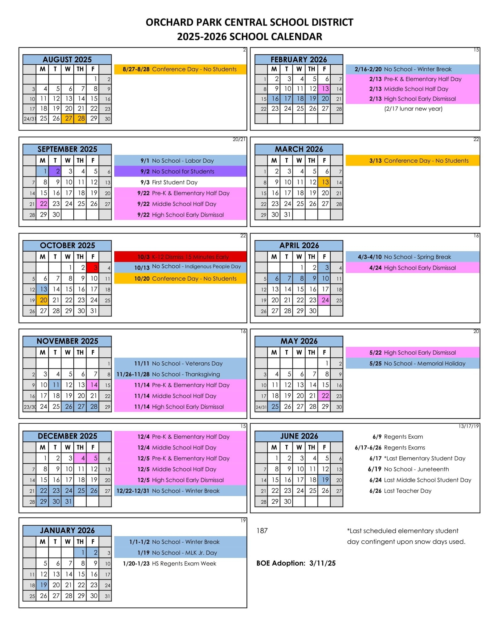 Orchard Park CSD Calendar 25 26 PDF REVISED EduCounty