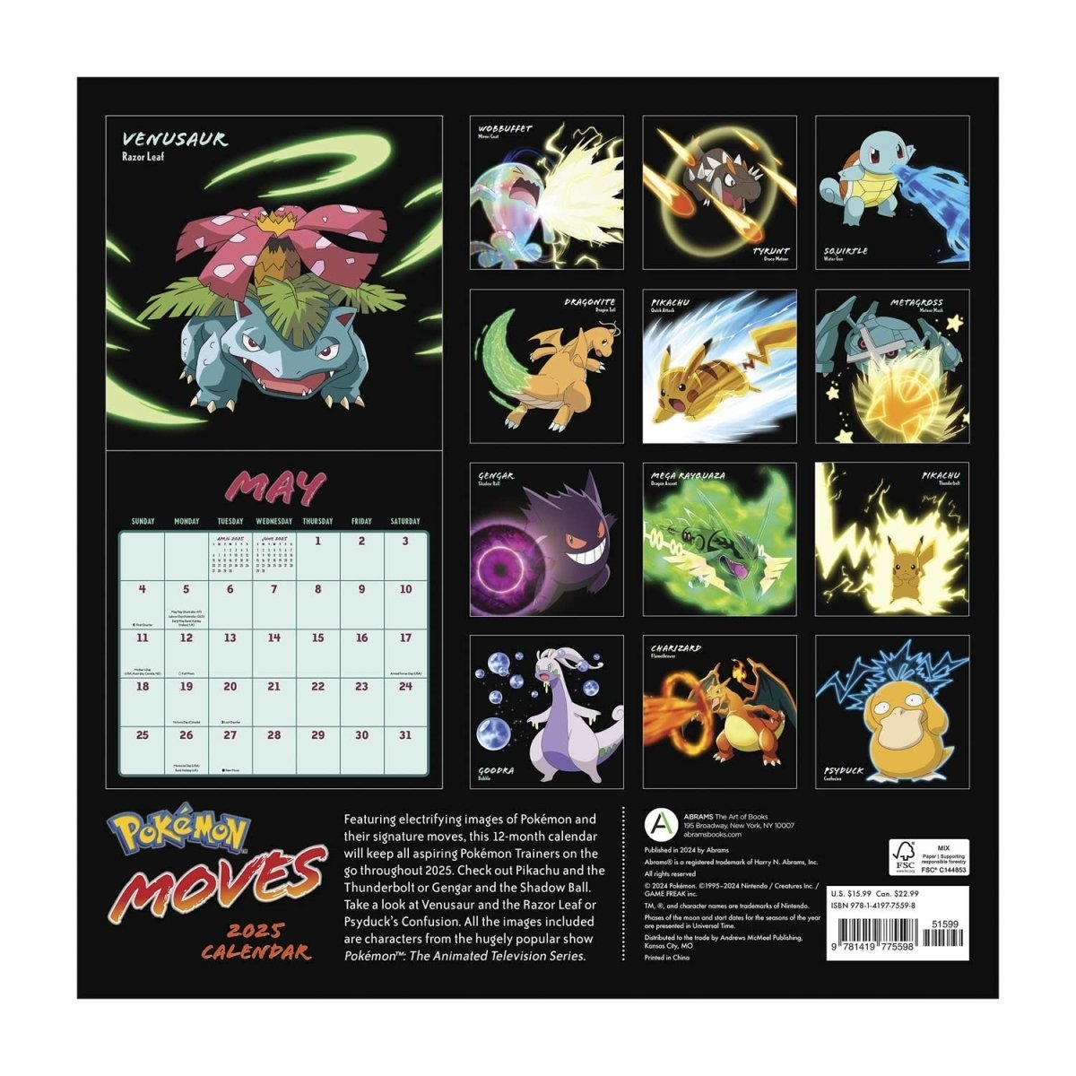 Pok mon Moves 2025 Wall Calendar