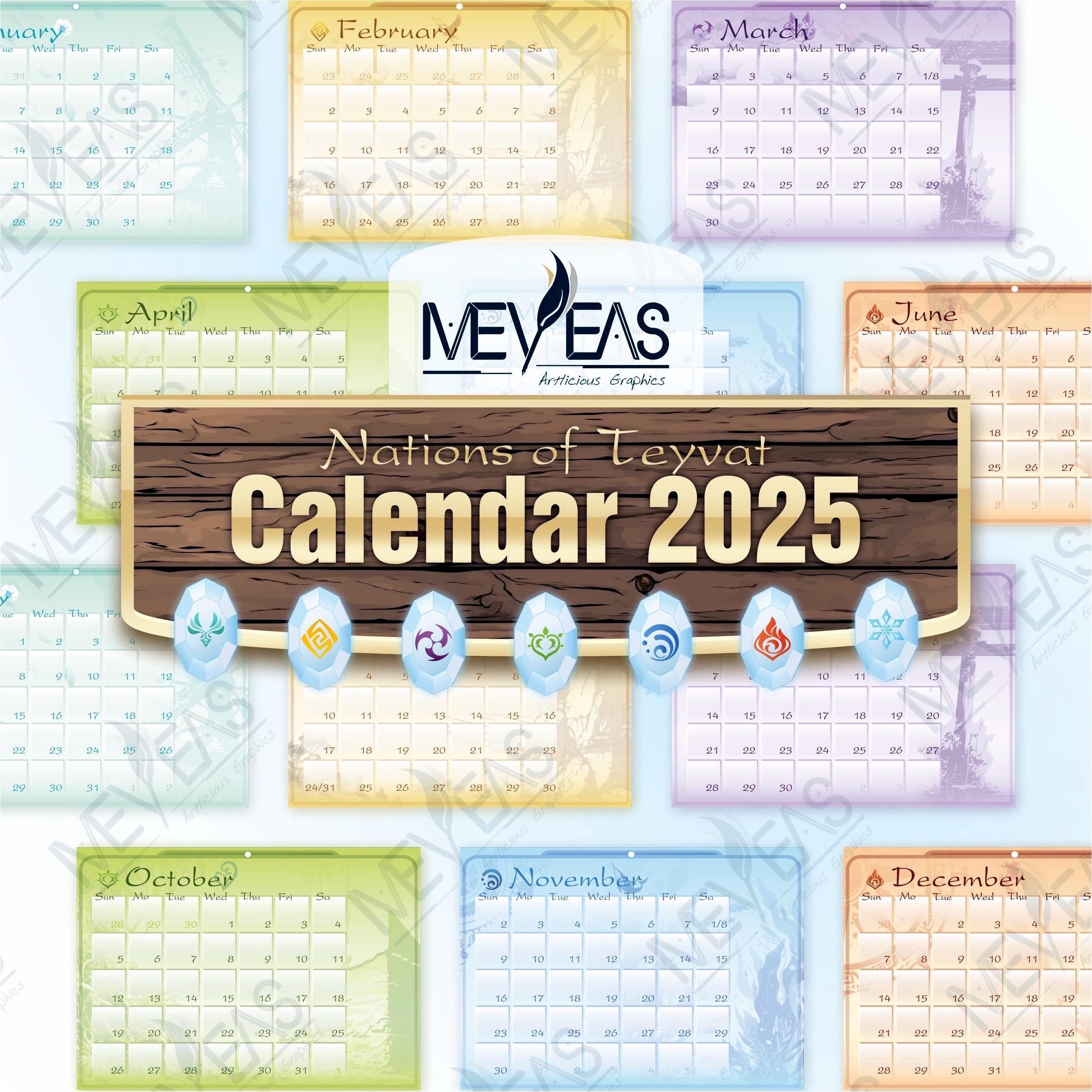 Printable 2025 Calendar Genshin Impact A4 Instant Download 