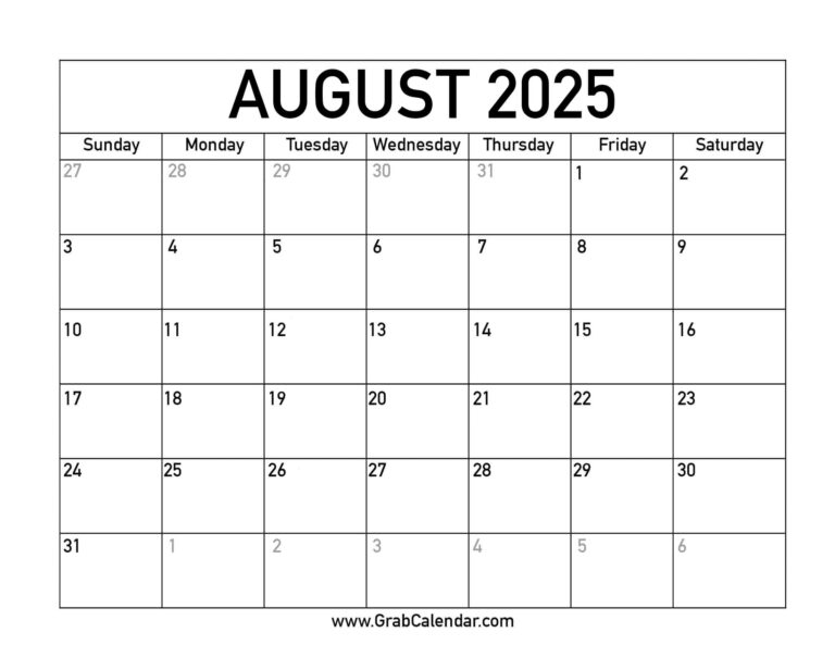 Printable August 2025 Calendar