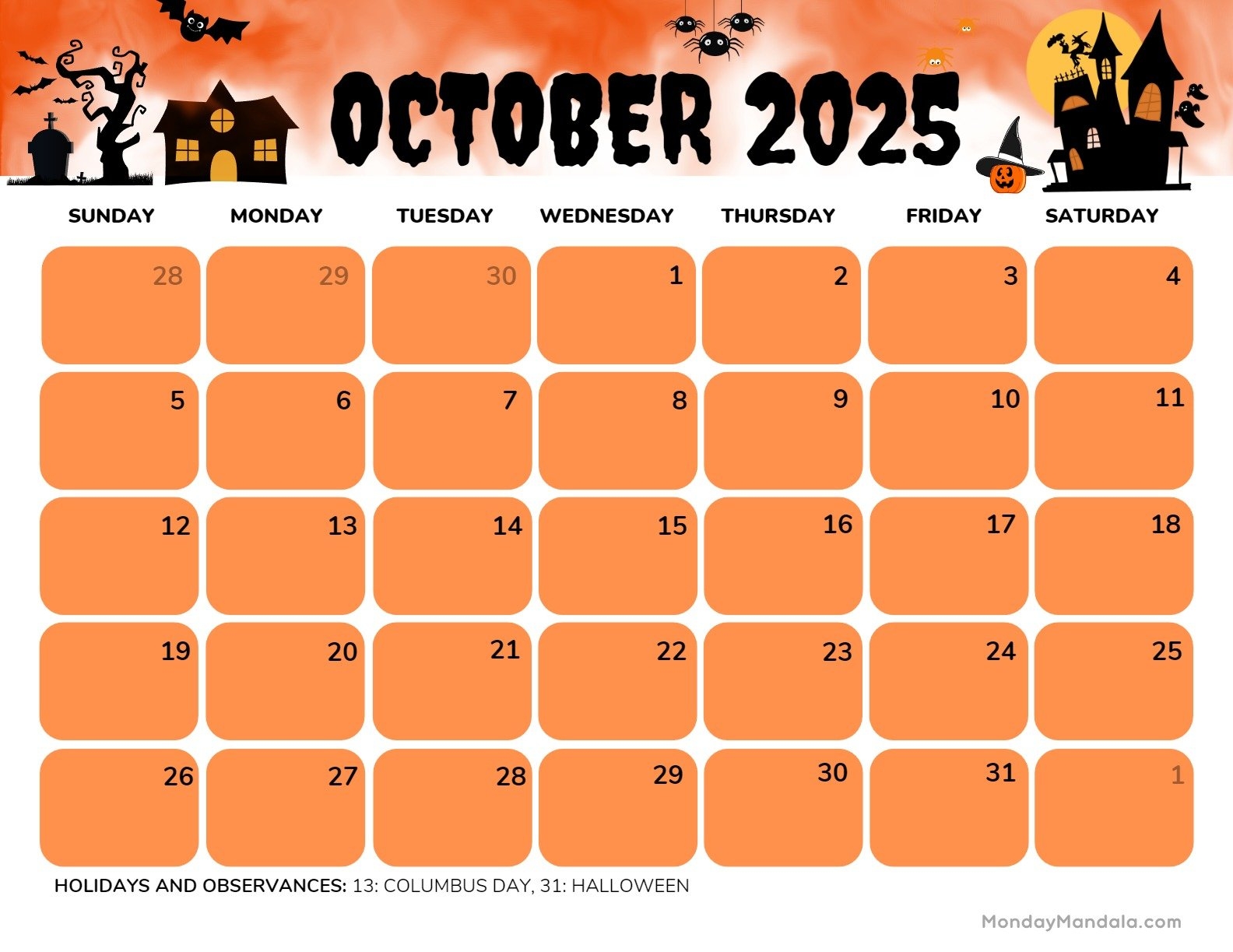 October 2025 Calendar Cute