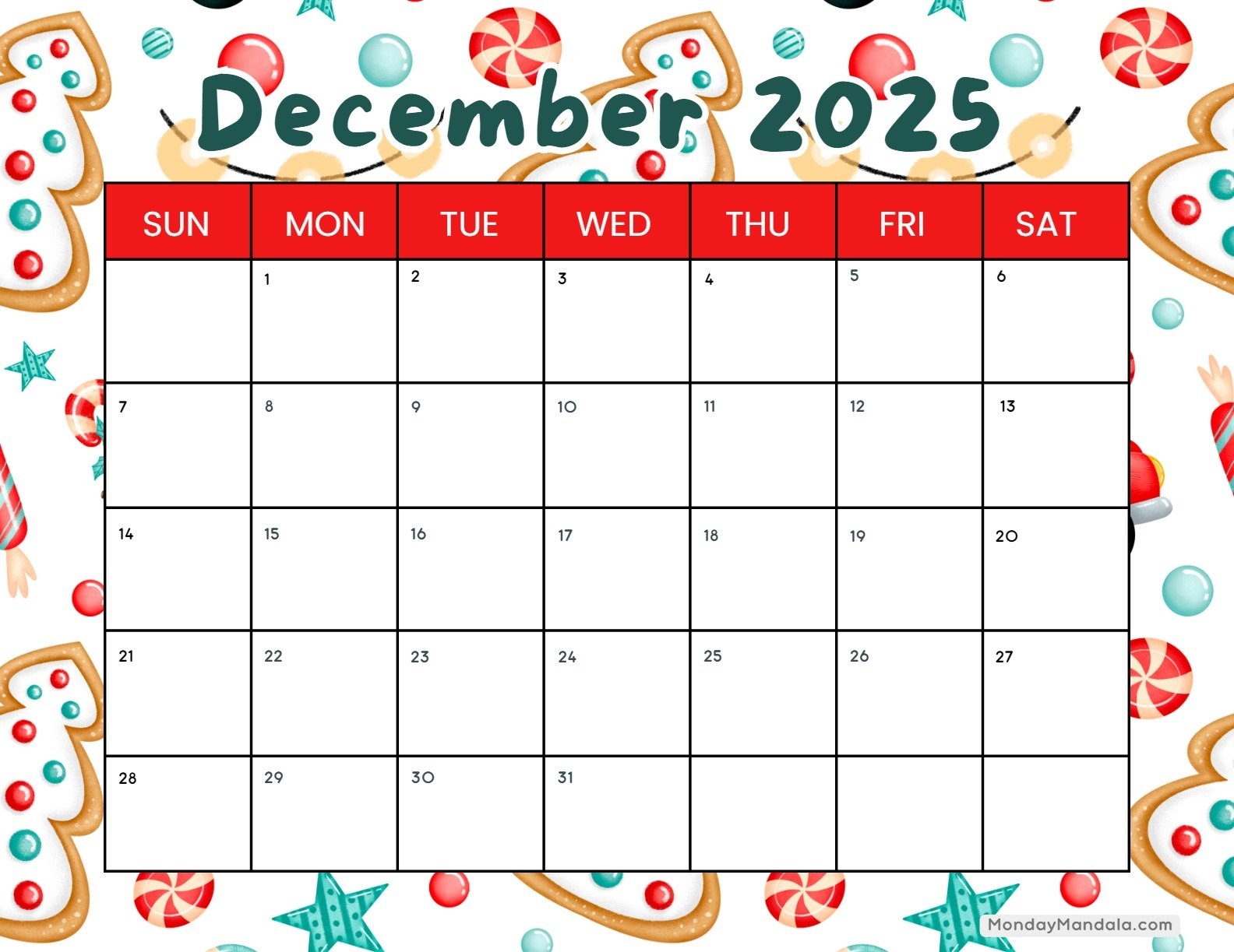 December 2025 Blank Calendar Printable Free