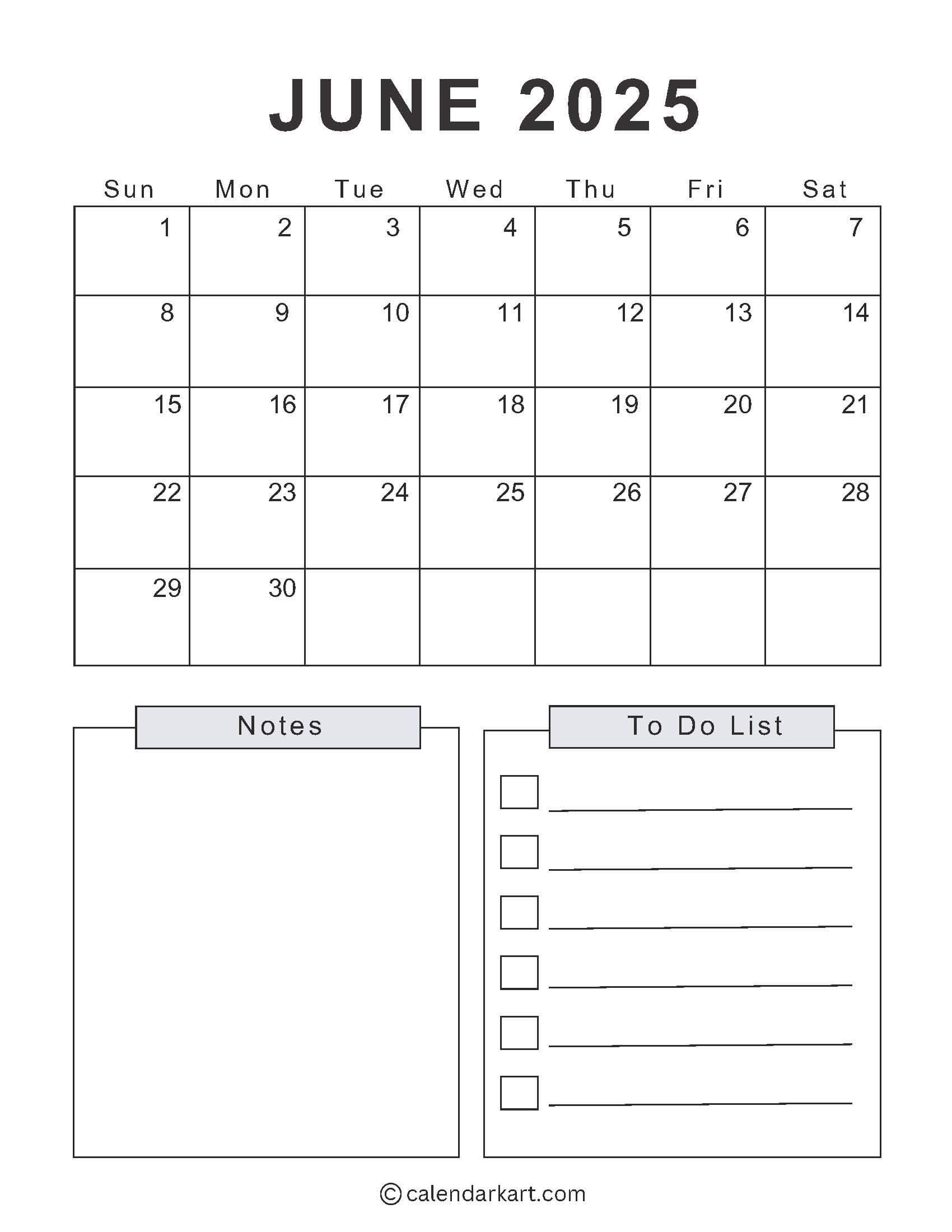 Editable Calendar June 2025