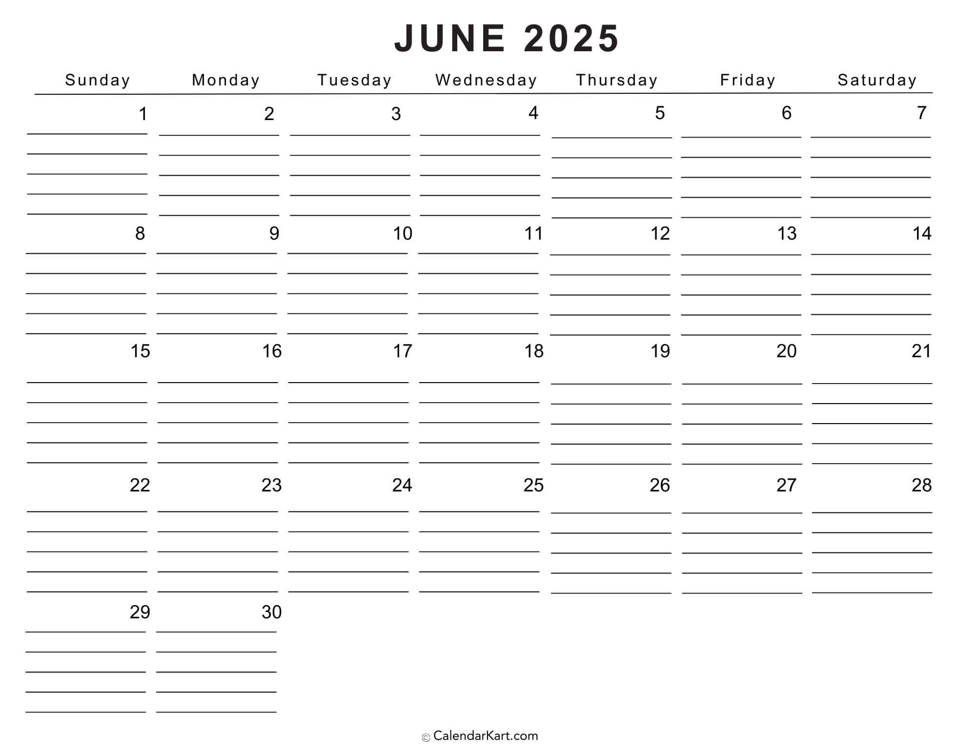June 2025 Calendar Free Printable Pdf