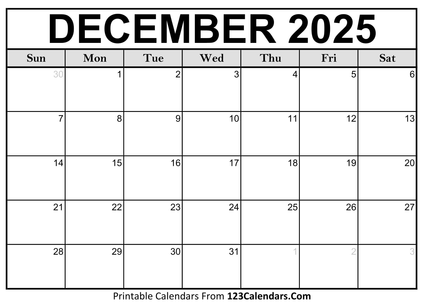 Printable December 2025 Calendar Templates Easy To Download U0026 Print