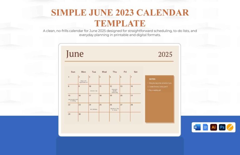 Printable June 2025 Calendar Template In Illustrator PSD Word