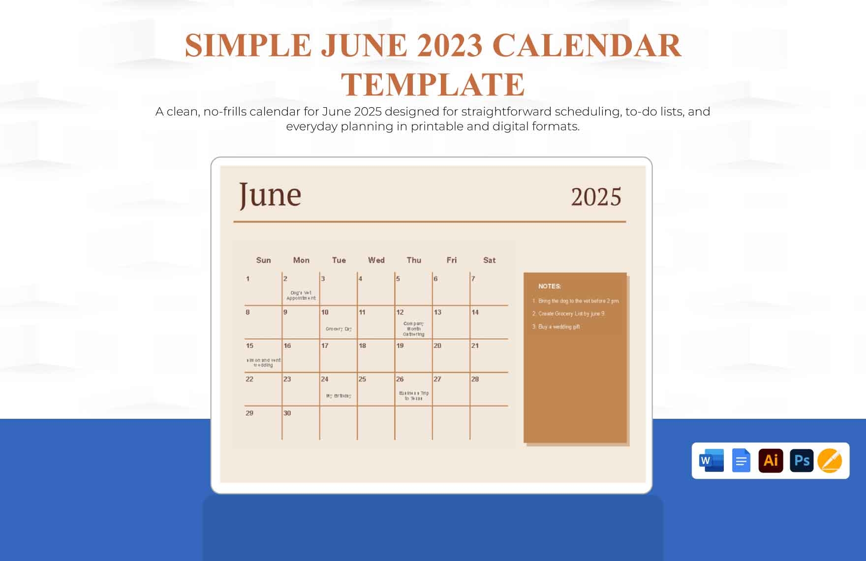 Printable June 2025 Calendar Template In Illustrator PSD Word 