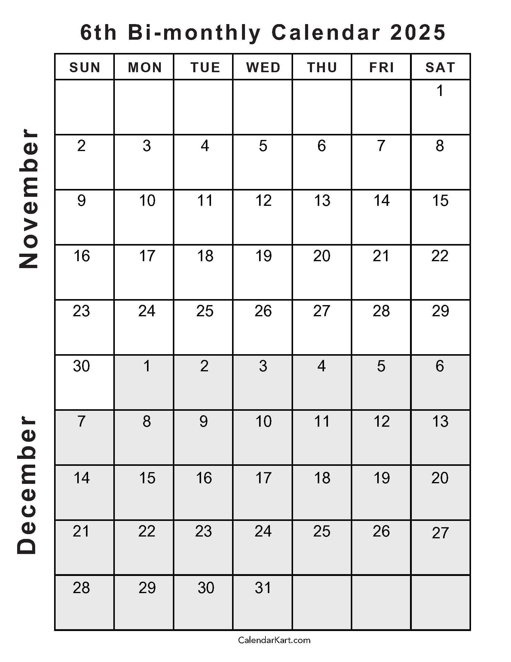 November To December 2025 Calendar