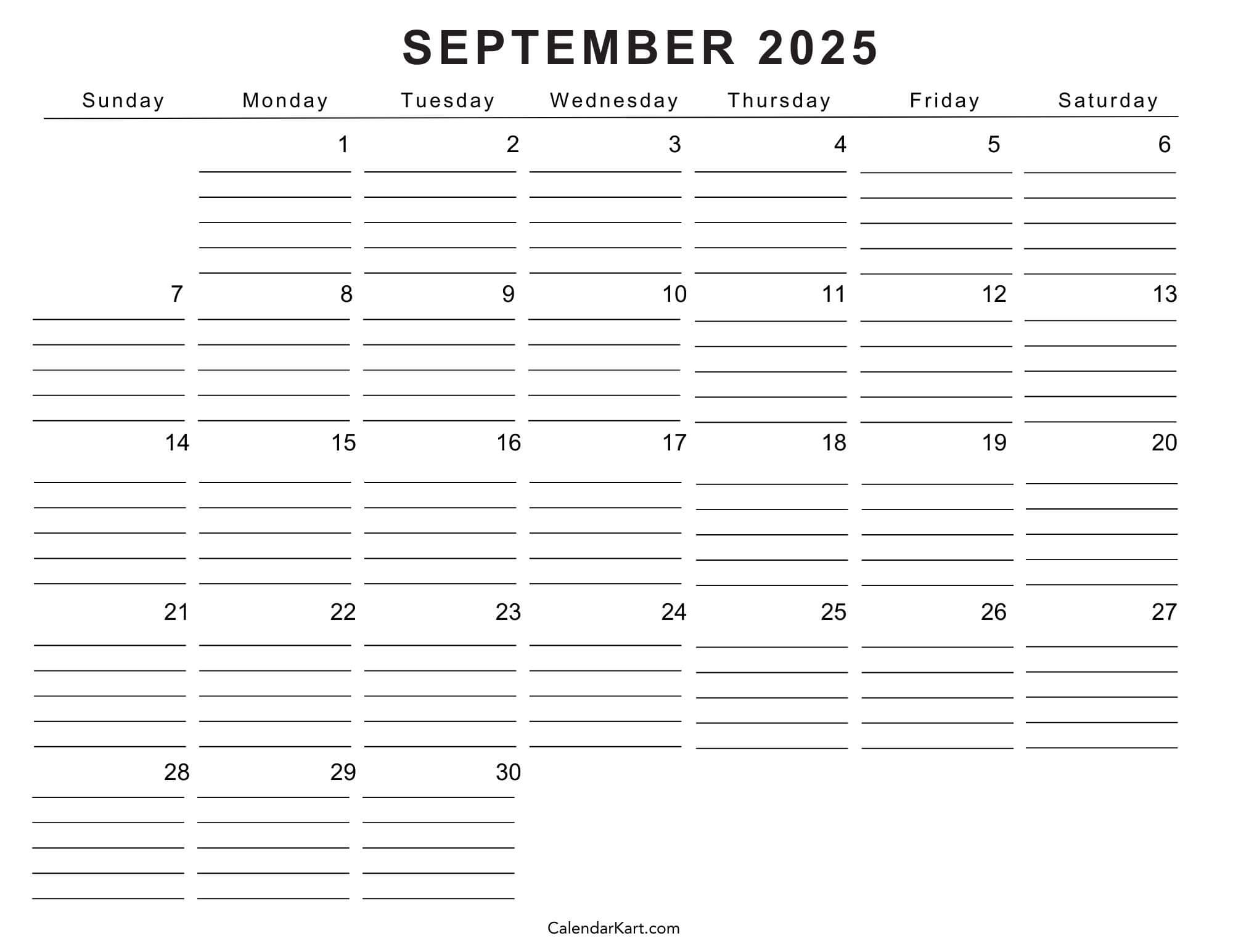 Calendar Editable September 2025