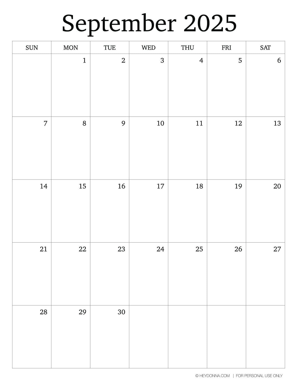 Printable September 2025 Monthly Calendar Hey Donna 