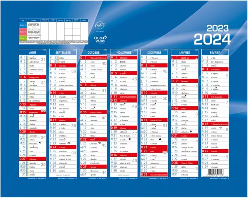 QUO VADIS Wall Calendar 2025 2026 French Classic Blue 14 Months From August To September 27 X 21 Cm White Paper Made In France Amazon co uk Stationery U0026 Office Supplies