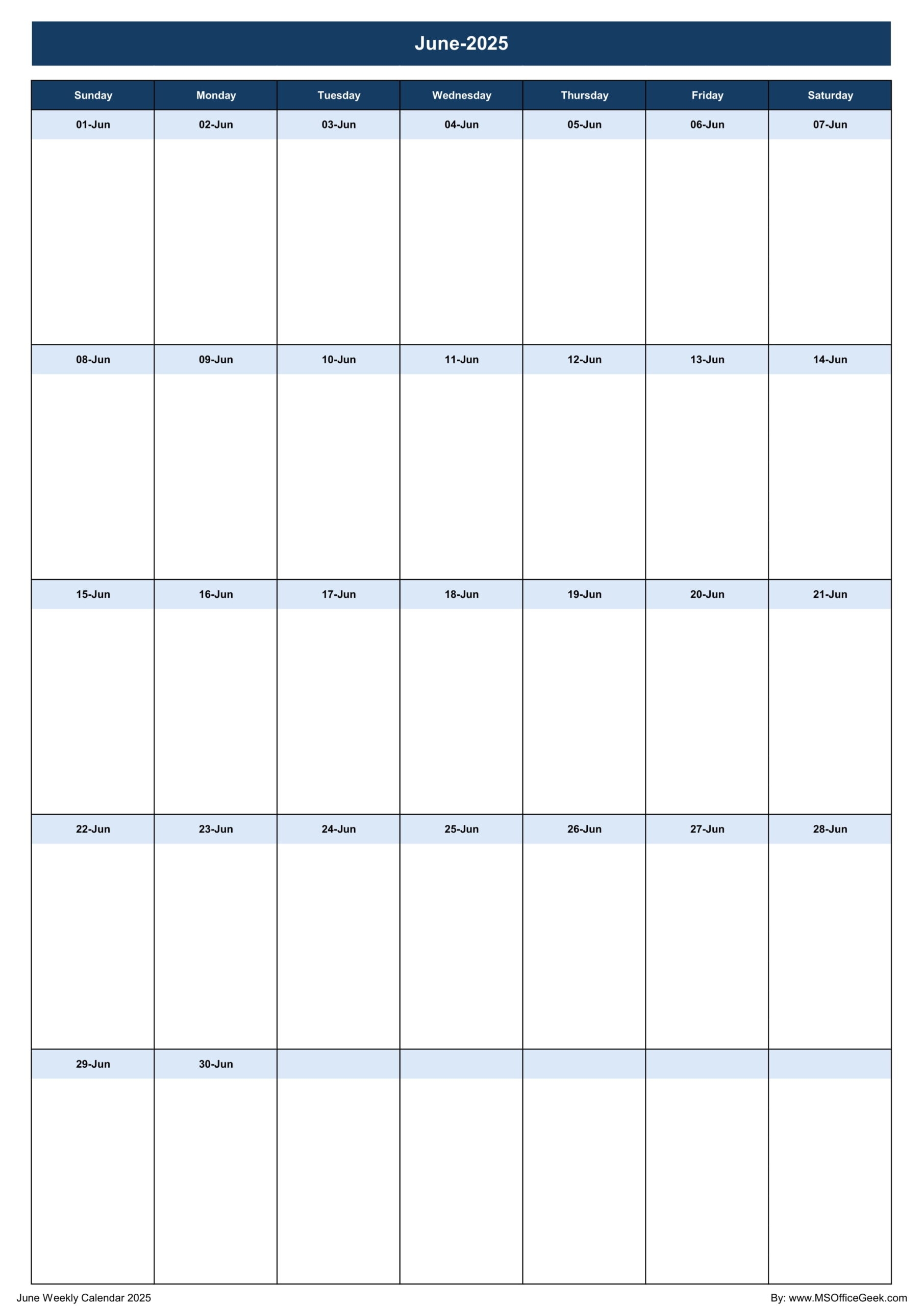 June 2025 Calendar Printable Pdf Excel
