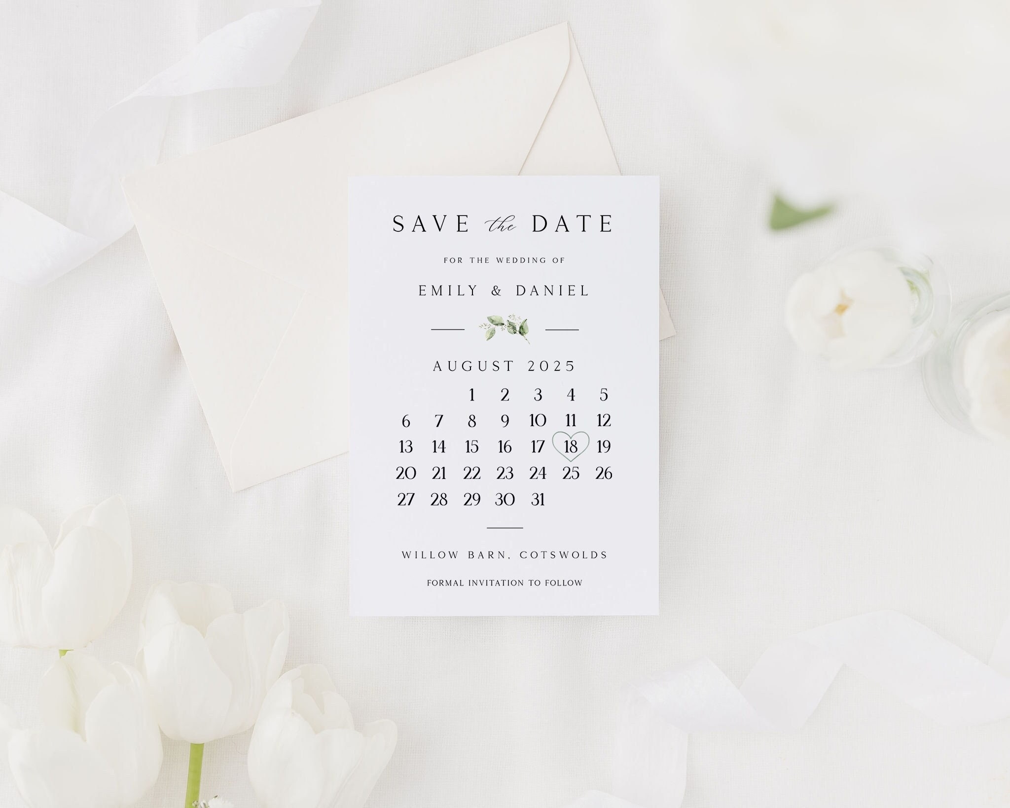 Save The Date Cards Minimal Save The Dates With Envelopes Modern Calendar Eucalyptus Save The Dates