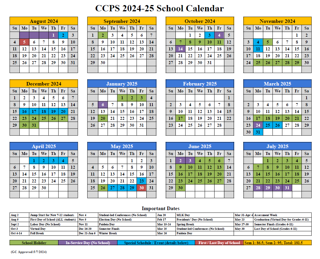 School Calendar Cottonwood Classical Preparatory School