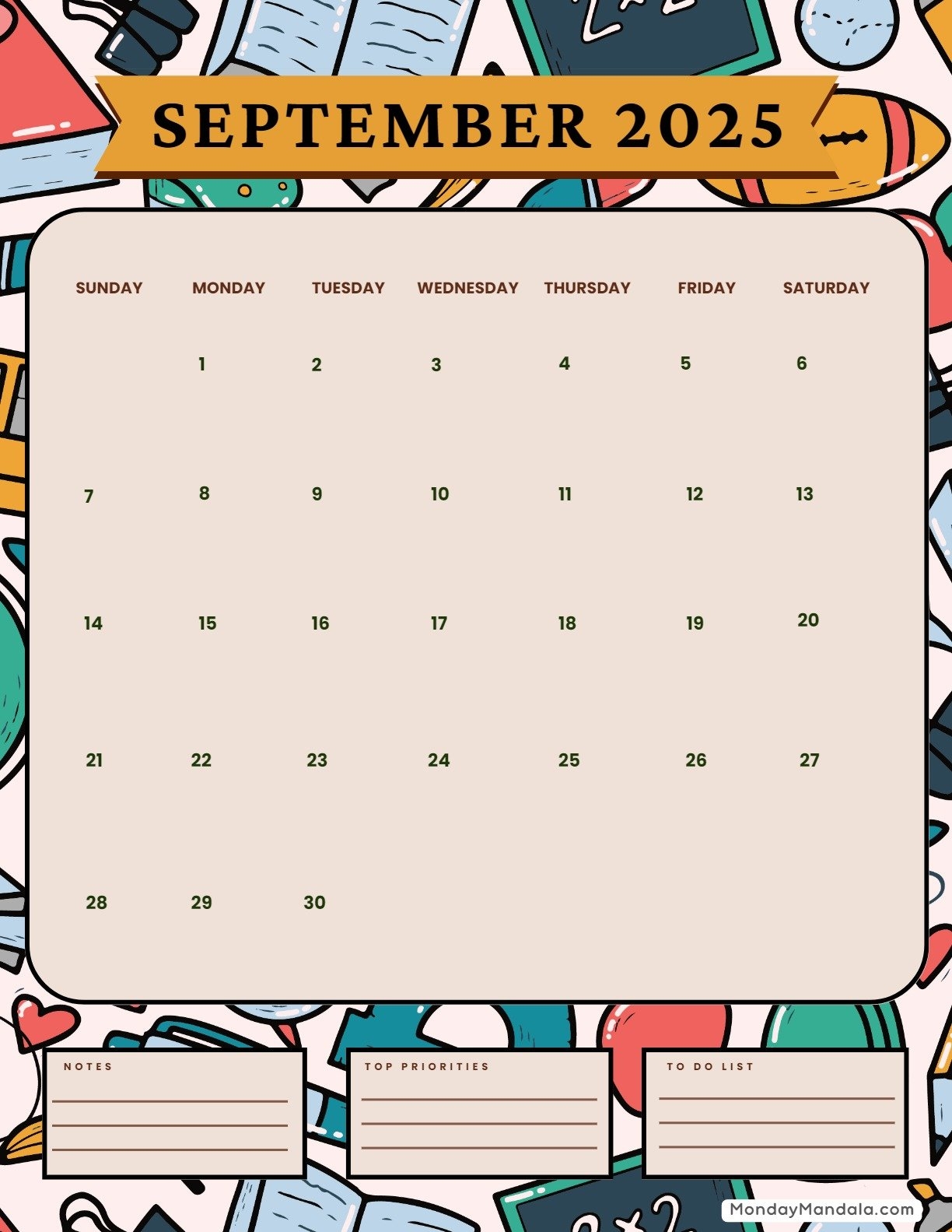 September 2025 Calendar Back To School