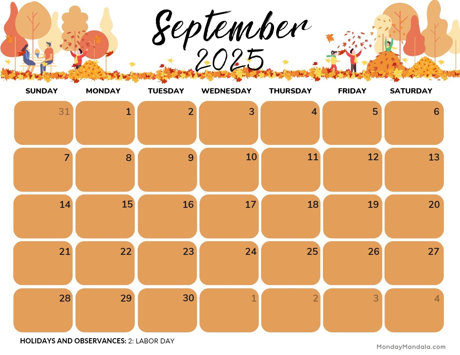 Print September 2025 Calendar Free