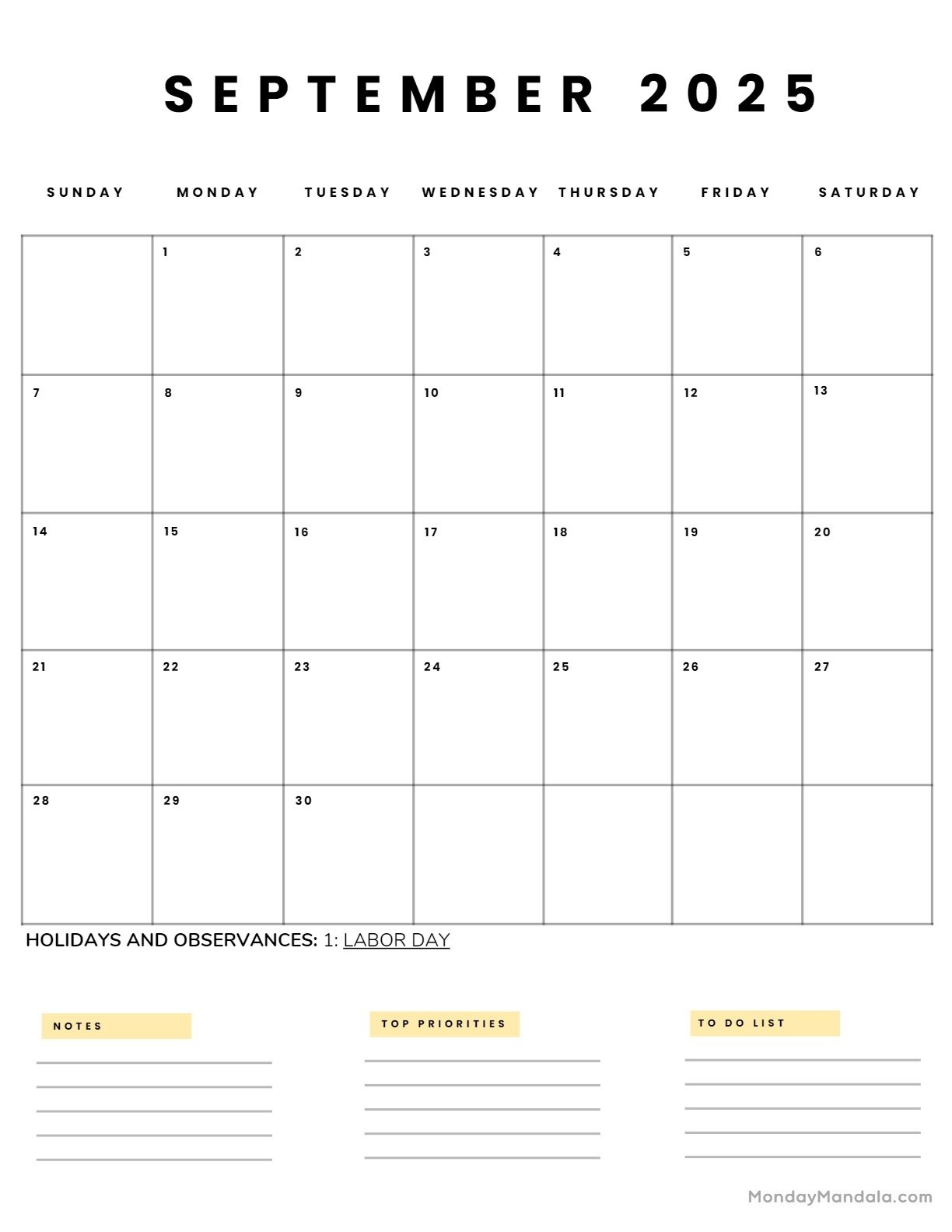 Free September 2025 Calendar Template