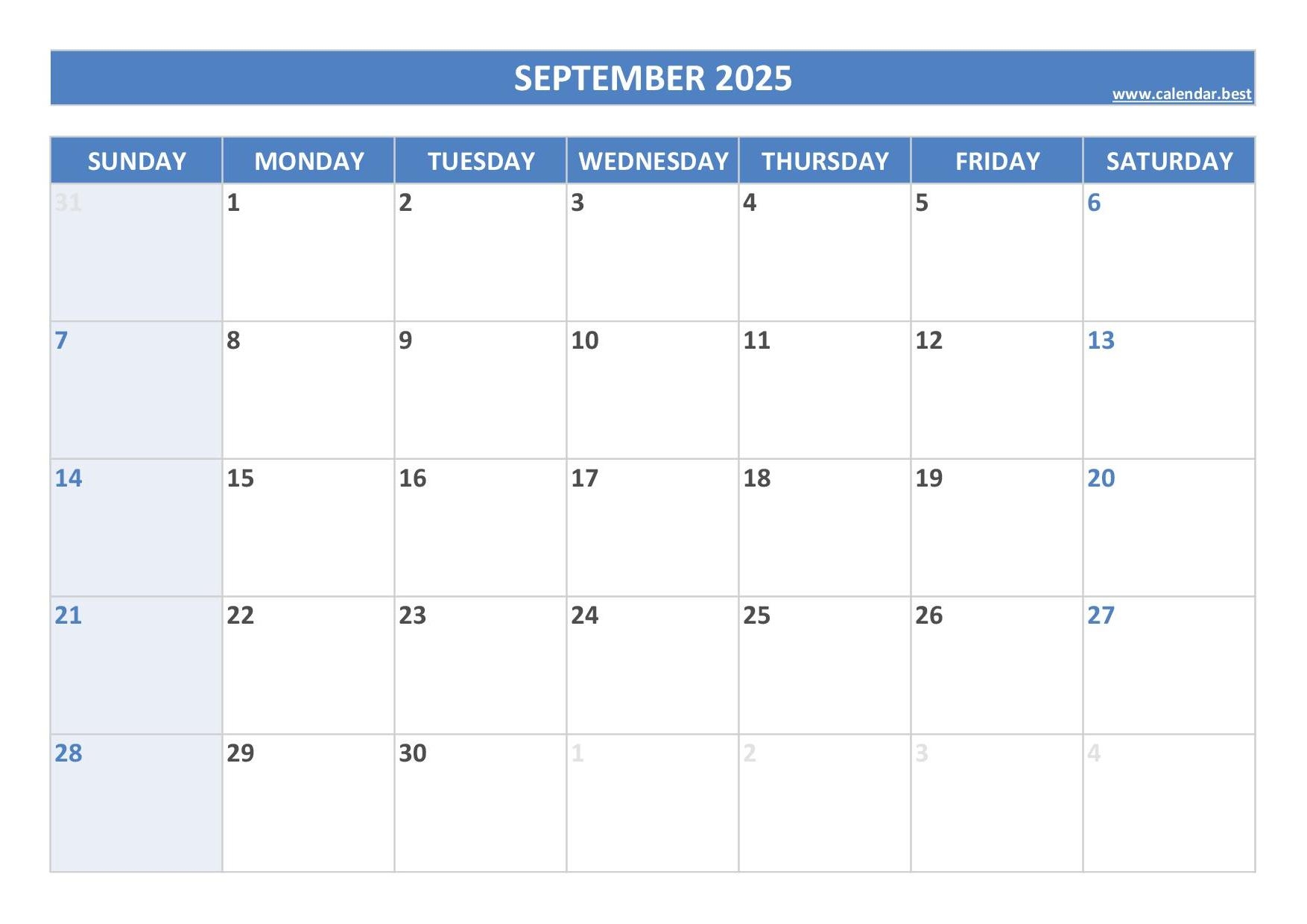Free Printable Calendar September 2025 Pdf