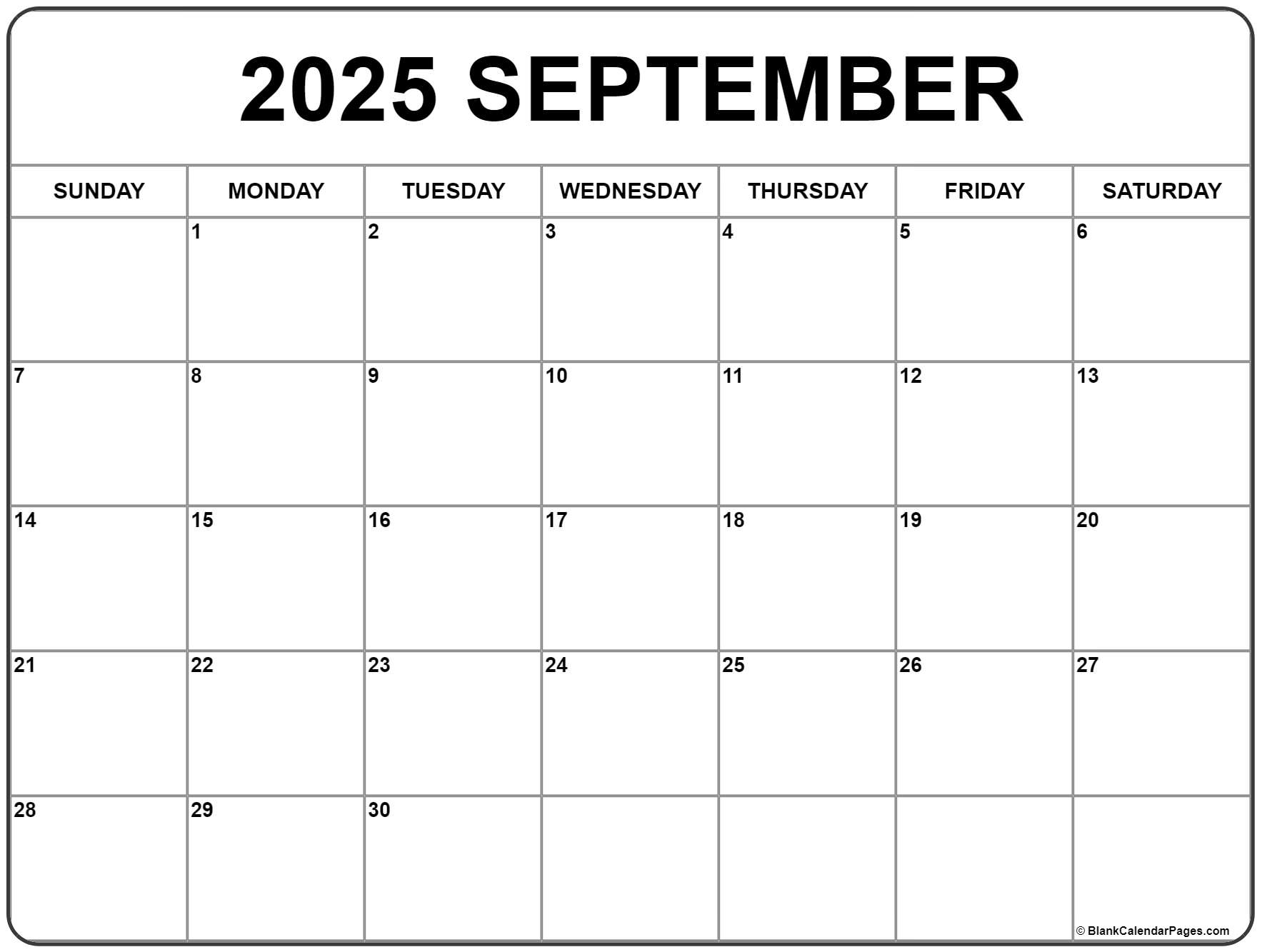 30 September 2025 Calendar